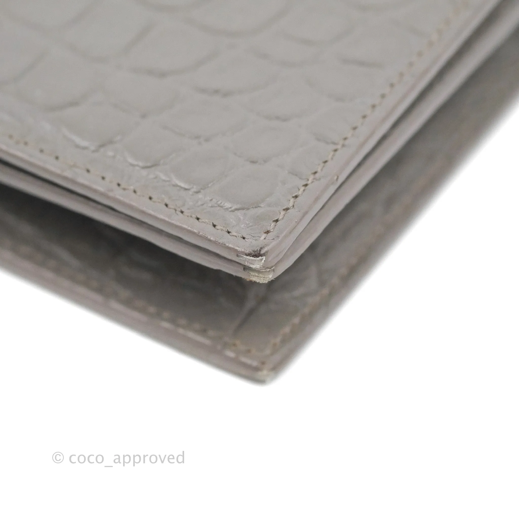 Saint Laurent Clutch Bag Grey Croc-Embossed Silver Hardware