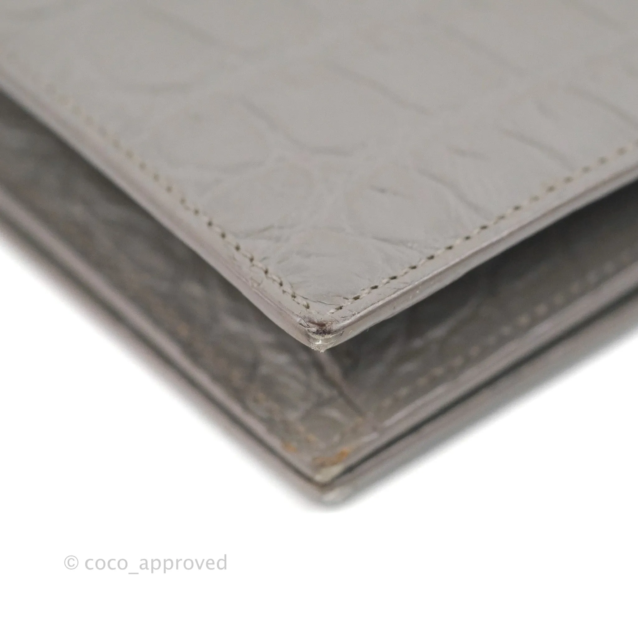 Saint Laurent Clutch Bag Grey Croc-Embossed Silver Hardware