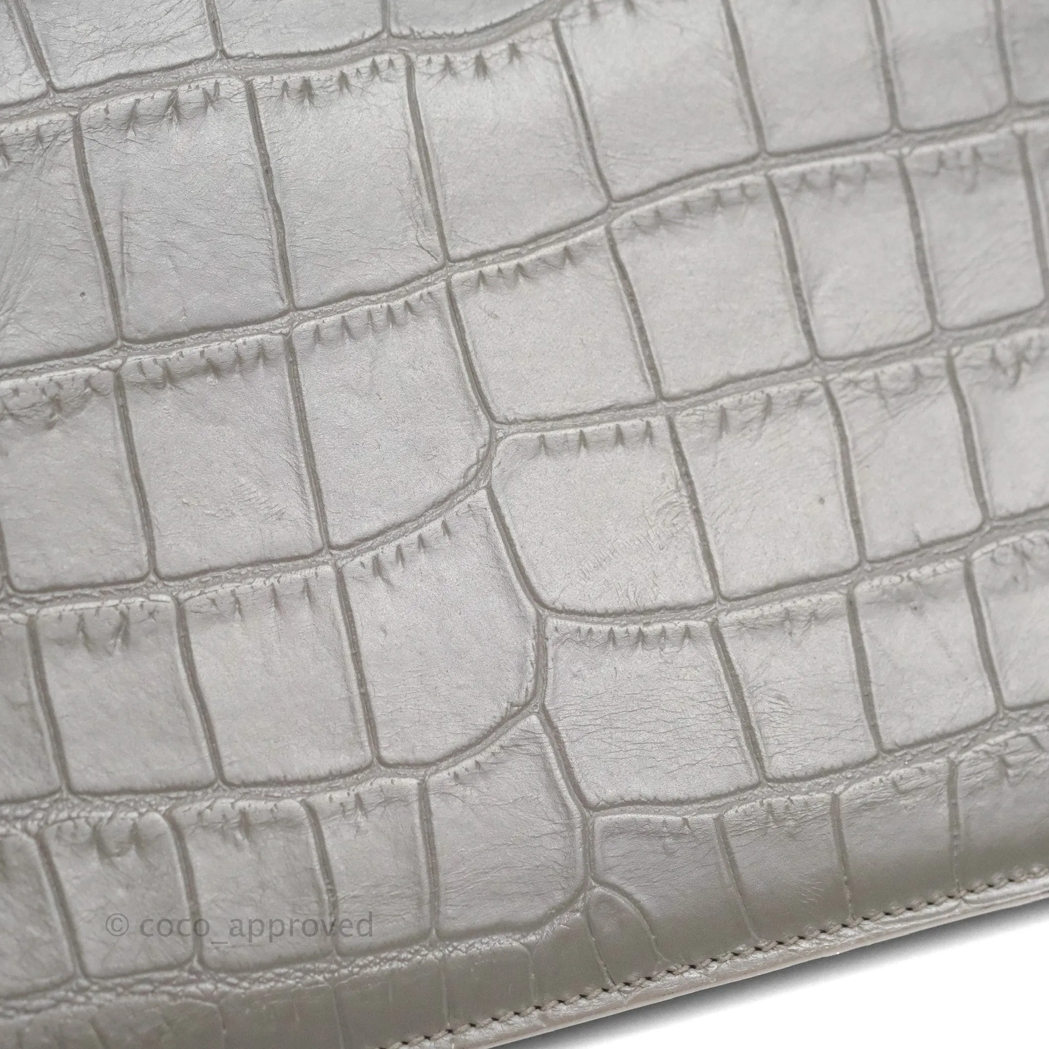 Saint Laurent Clutch Bag Grey Croc-Embossed Silver Hardware