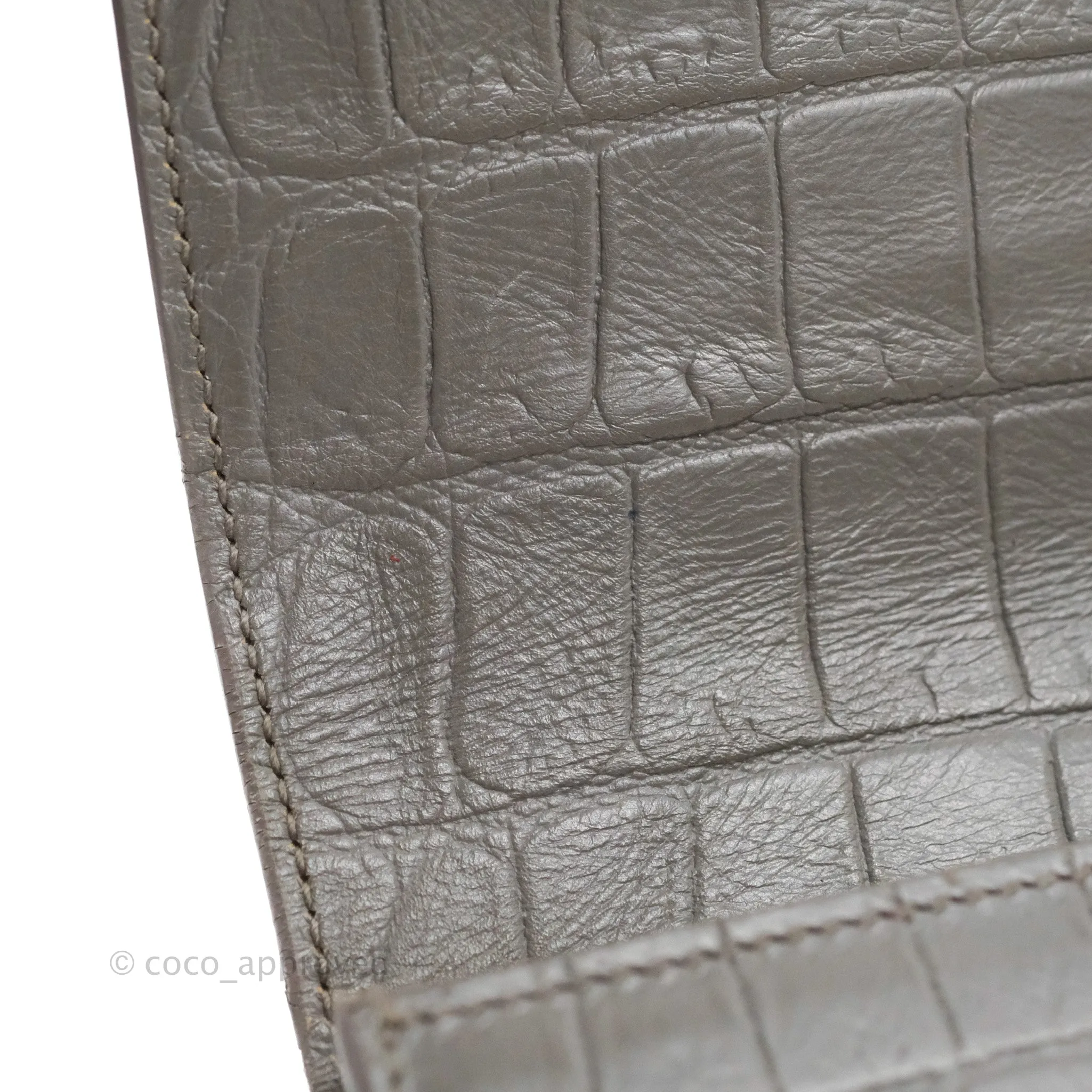 Saint Laurent Clutch Bag Grey Croc-Embossed Silver Hardware