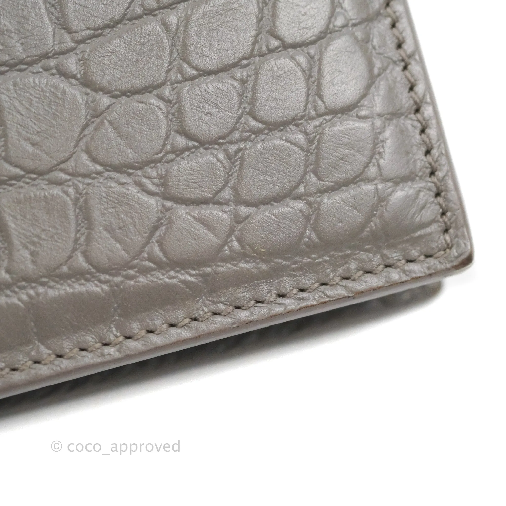Saint Laurent Clutch Bag Grey Croc-Embossed Silver Hardware