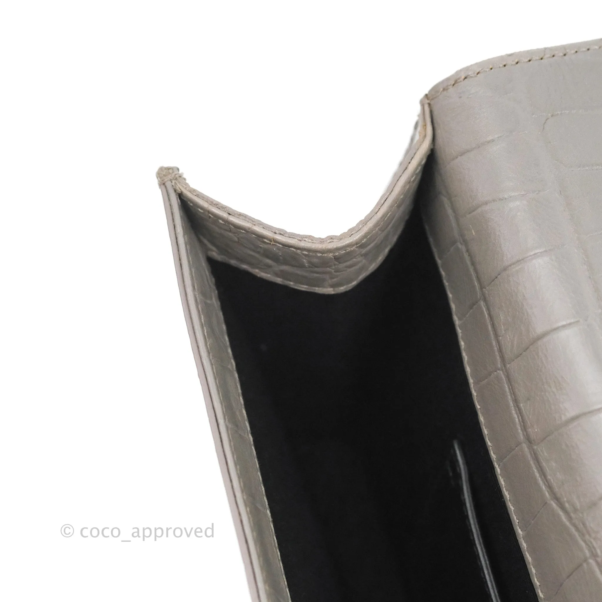 Saint Laurent Clutch Bag Grey Croc-Embossed Silver Hardware