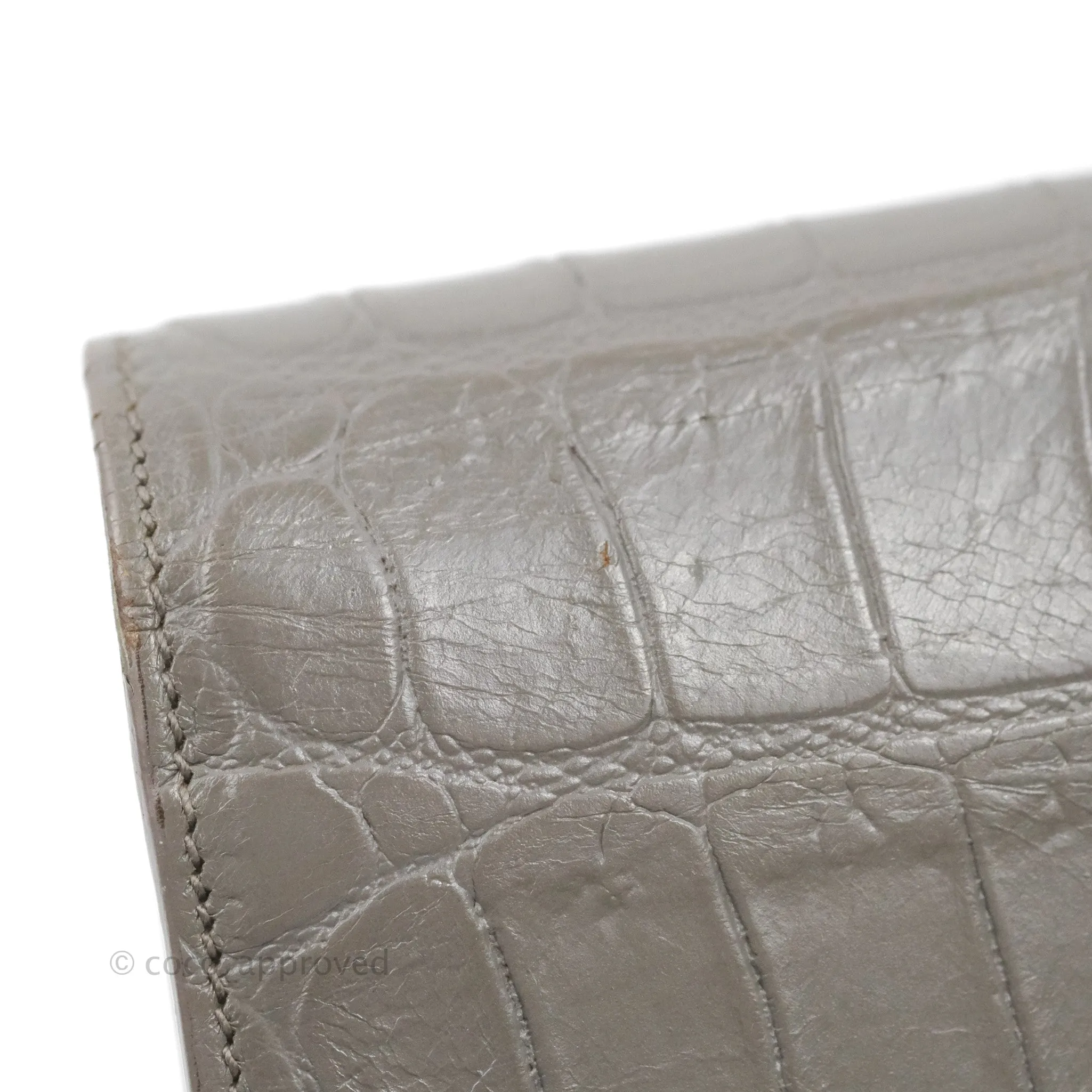 Saint Laurent Clutch Bag Grey Croc-Embossed Silver Hardware
