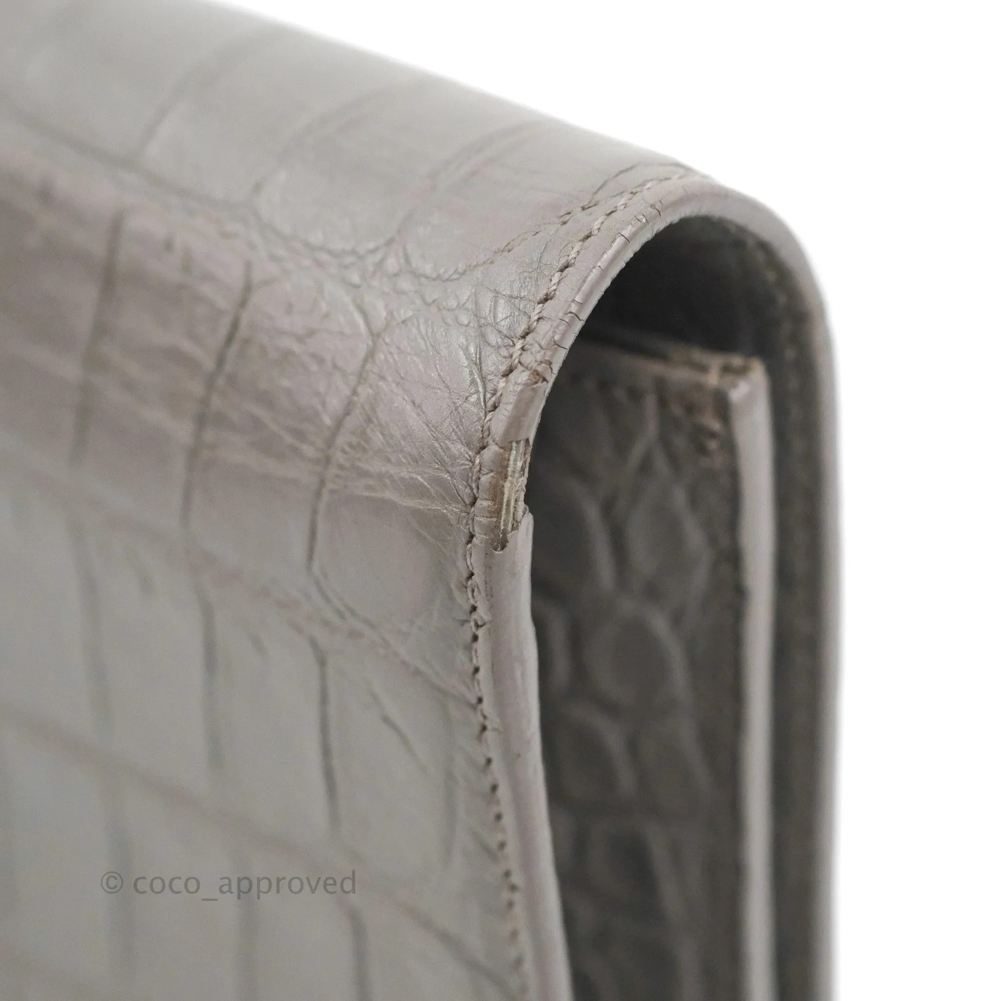 Saint Laurent Clutch Bag Grey Croc-Embossed Silver Hardware