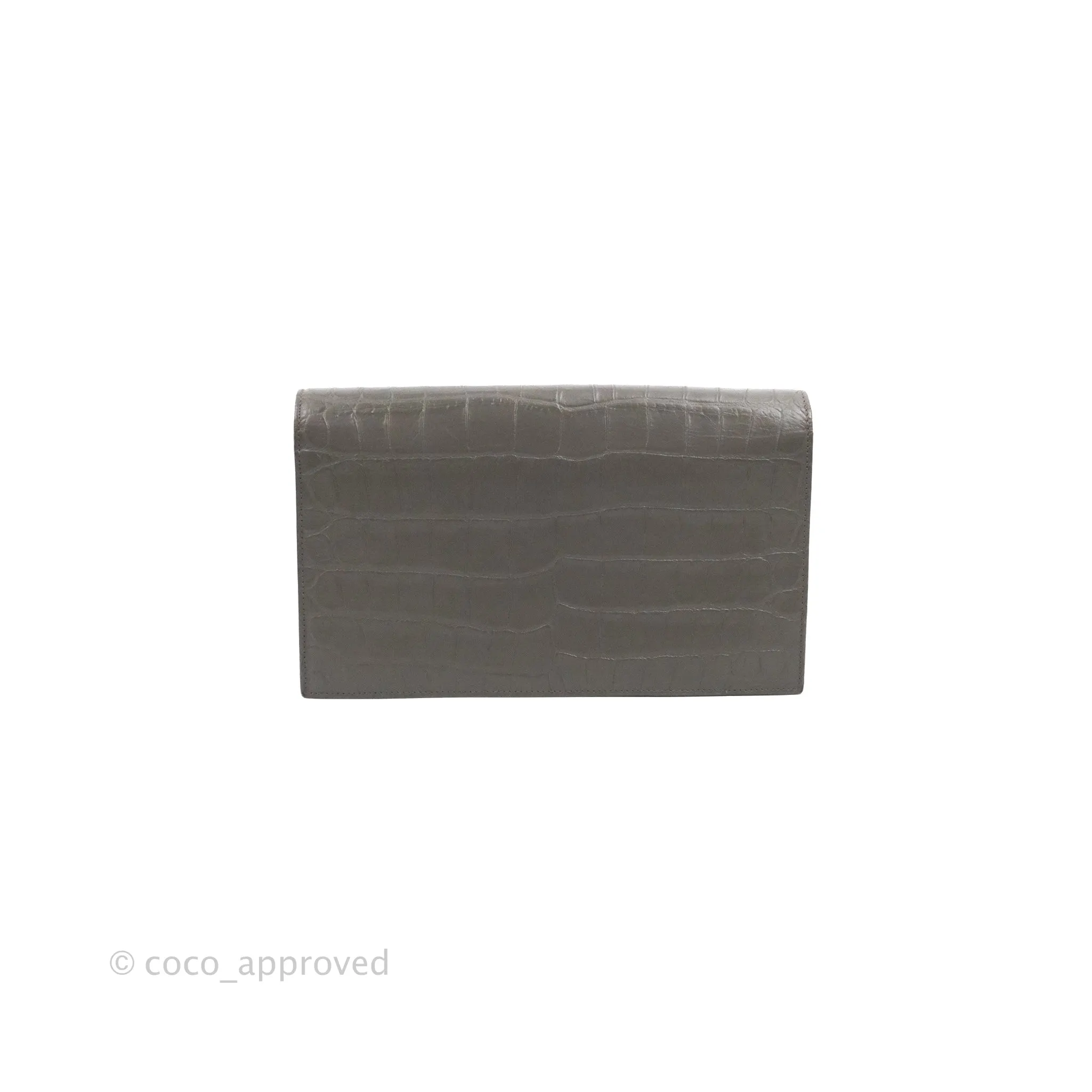 Saint Laurent Clutch Bag Grey Croc-Embossed Silver Hardware