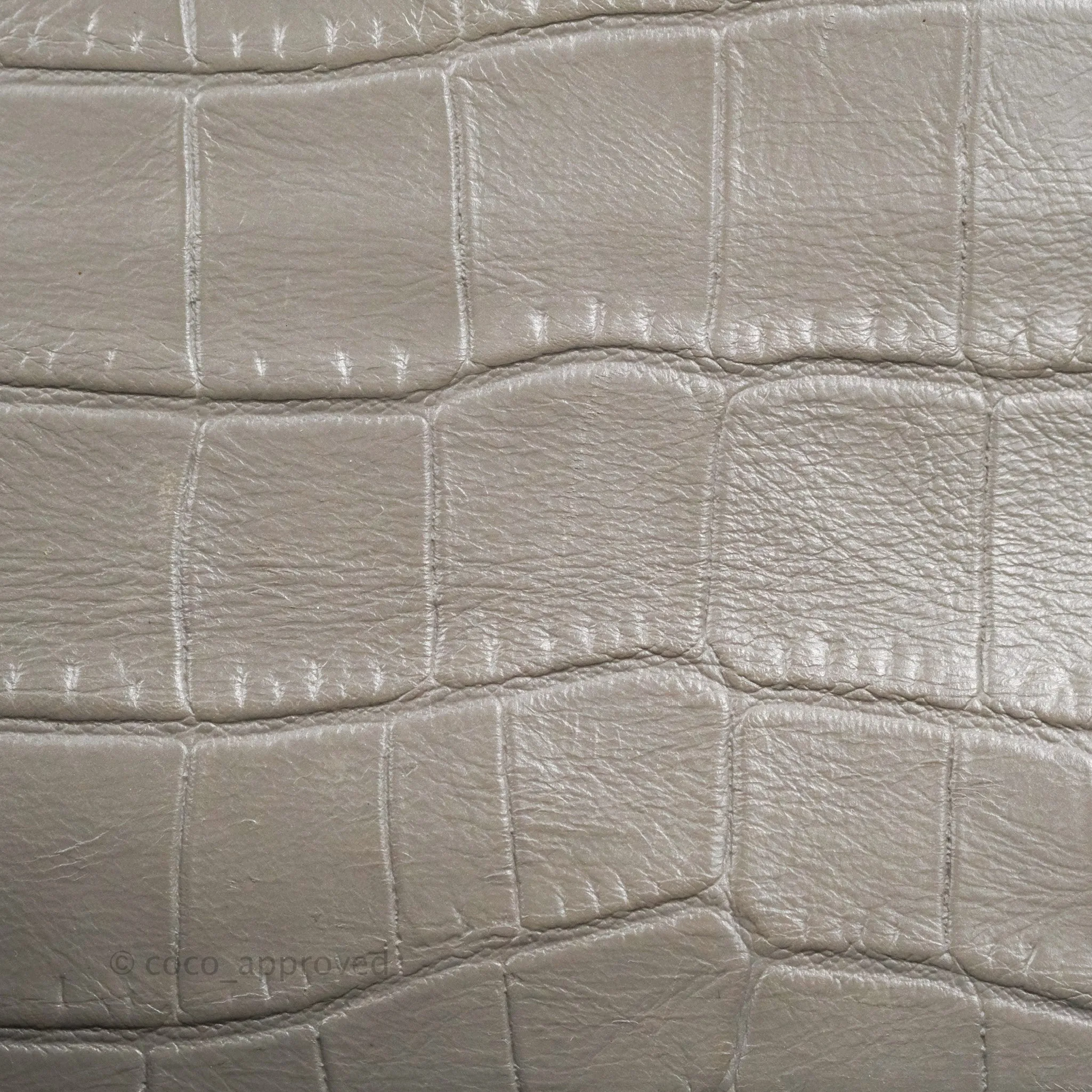 Saint Laurent Clutch Bag Grey Croc-Embossed Silver Hardware