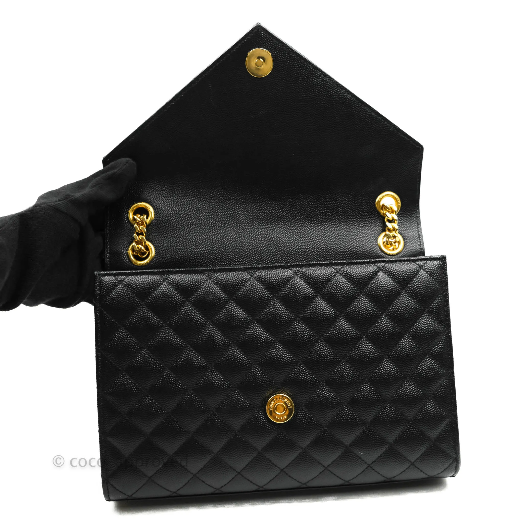 Saint Laurent Envelope Medium Black Caviar Gold Hardware