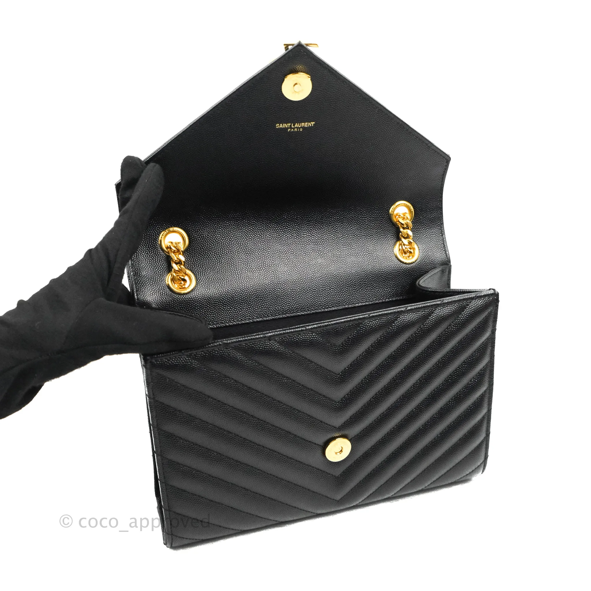 Saint Laurent Envelope Medium Black Caviar Gold Hardware