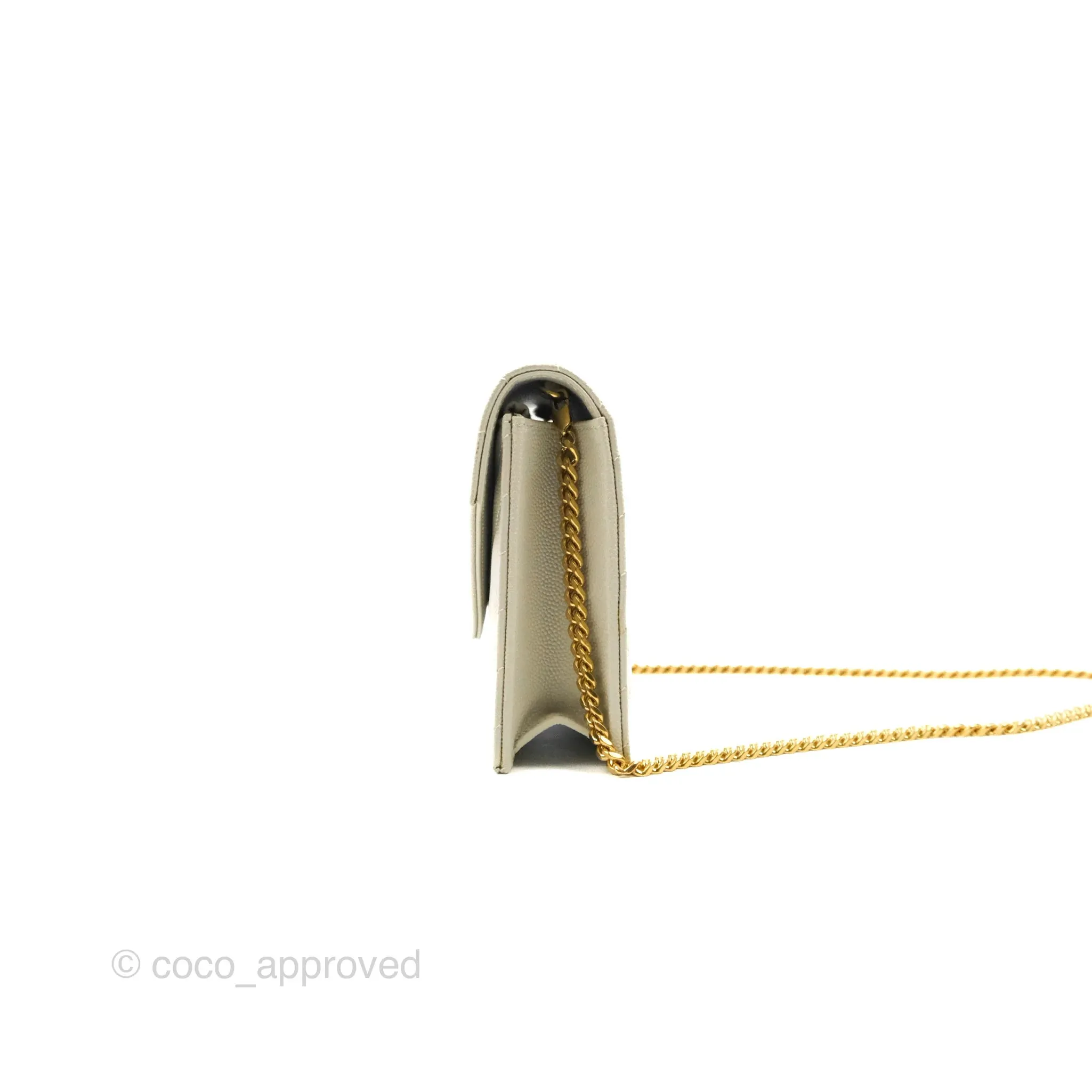 Saint Laurent Envelope Wallet On Chain Grained Leather Crema Soft Gold Hardware