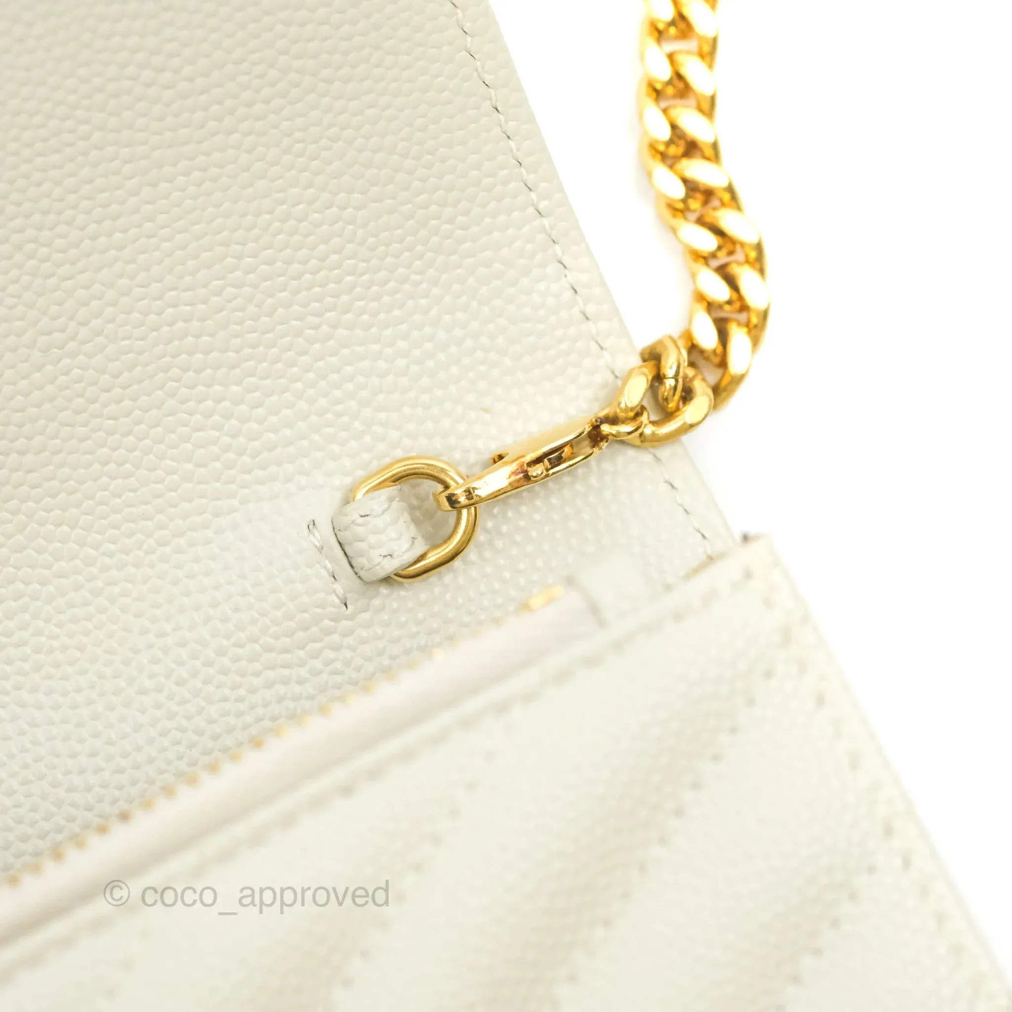 Saint Laurent Envelope Wallet On Chain Grained Leather Crema Soft Gold Hardware
