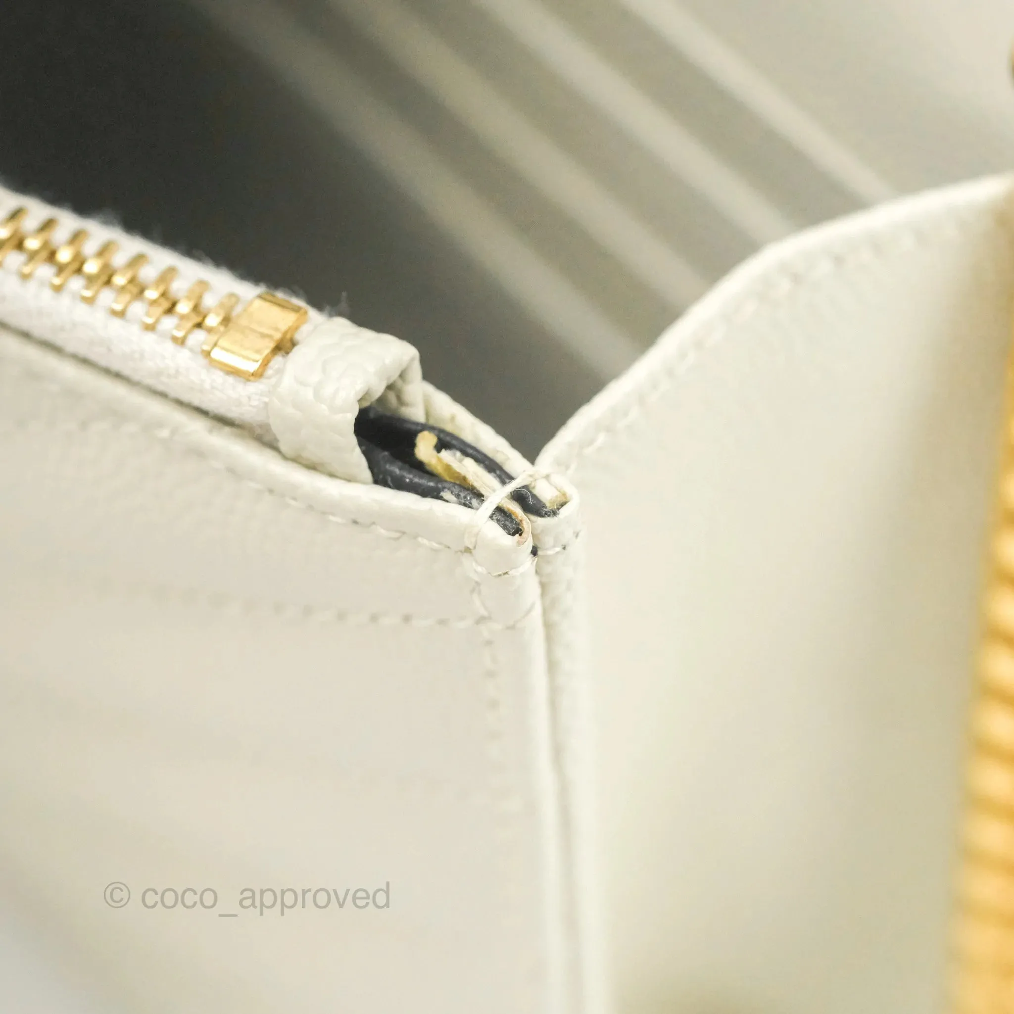 Saint Laurent Envelope Wallet On Chain Grained Leather Crema Soft Gold Hardware