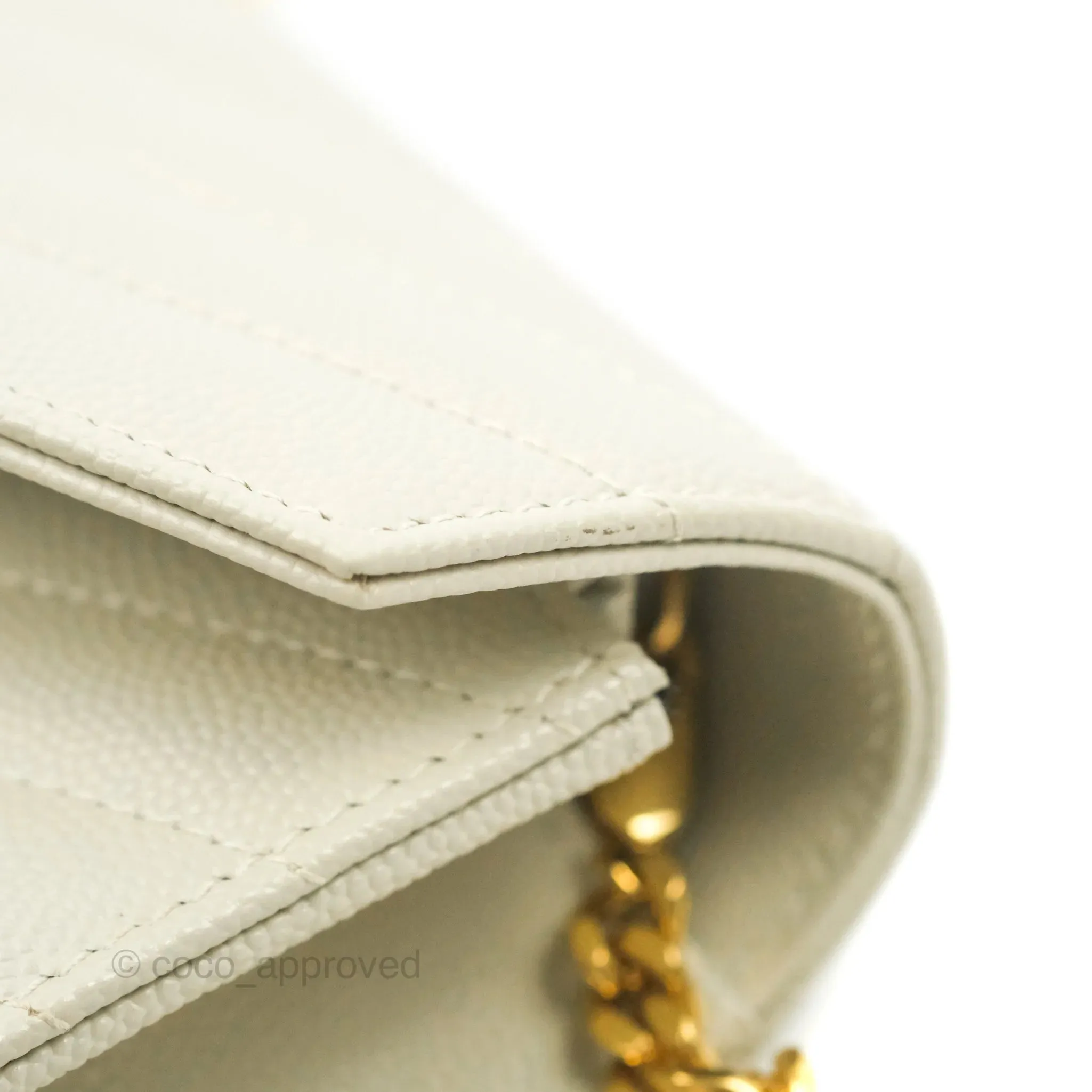 Saint Laurent Envelope Wallet On Chain Grained Leather Crema Soft Gold Hardware