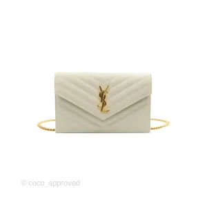 Saint Laurent Envelope Wallet On Chain Grained Leather Crema Soft Gold Hardware
