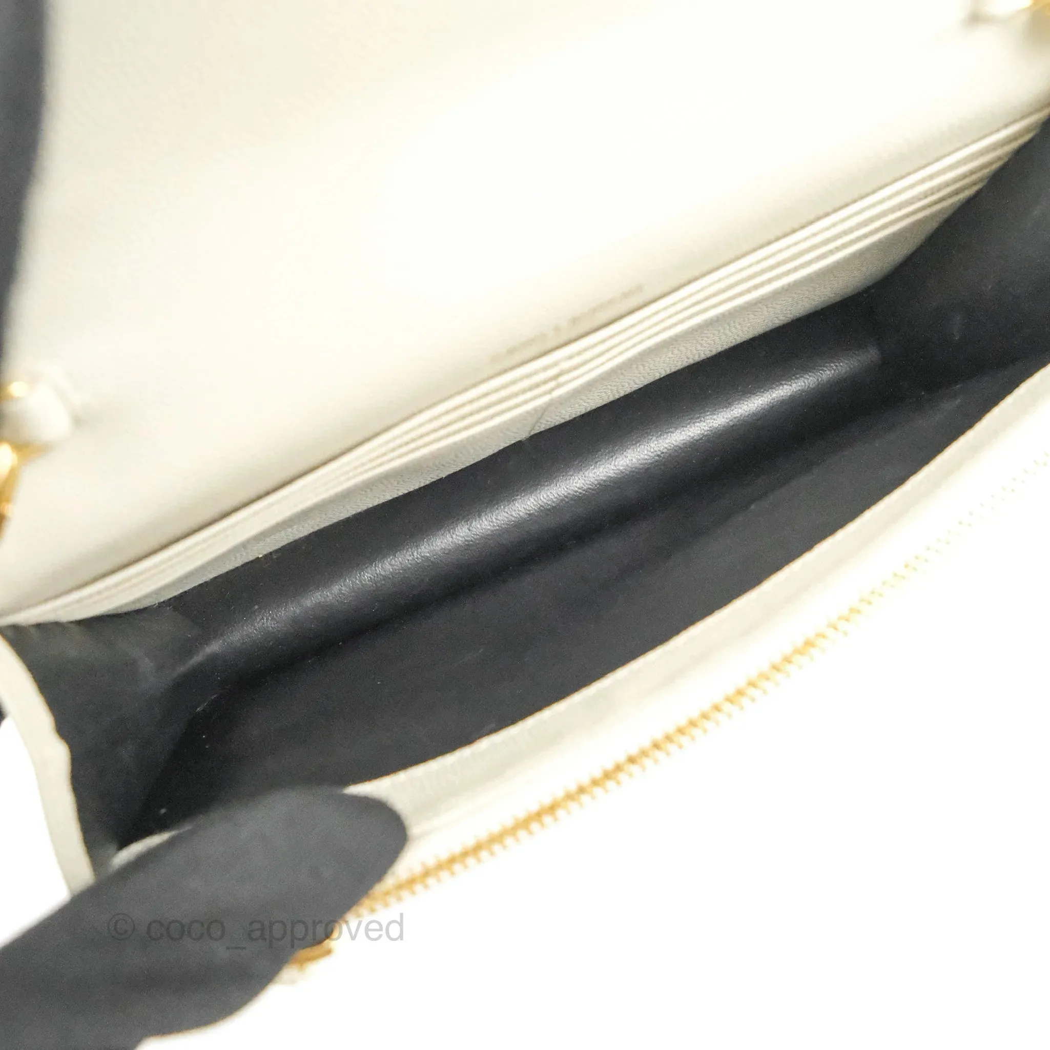 Saint Laurent Envelope Wallet On Chain Grained Leather Crema Soft Gold Hardware