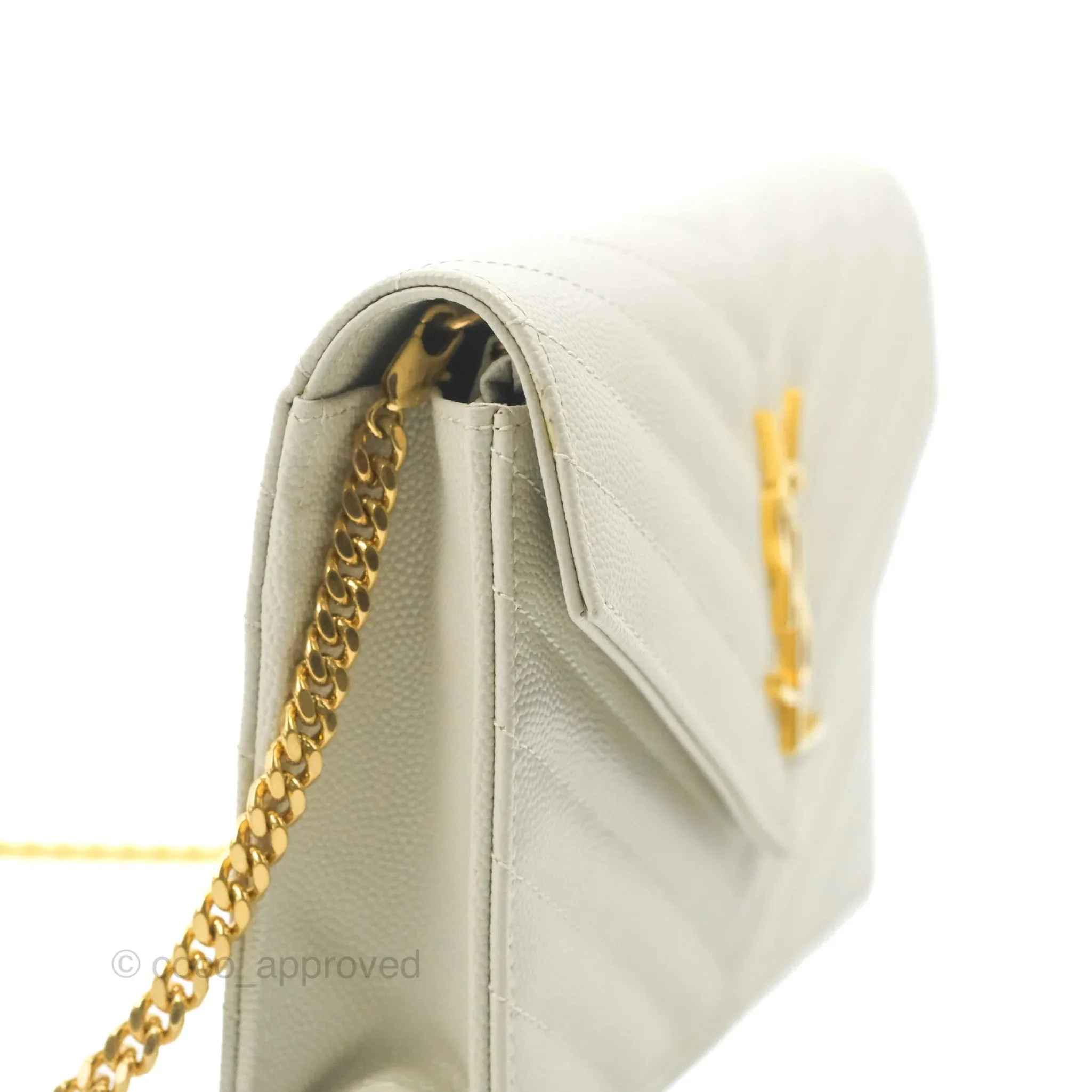 Saint Laurent Envelope Wallet On Chain Grained Leather Crema Soft Gold Hardware