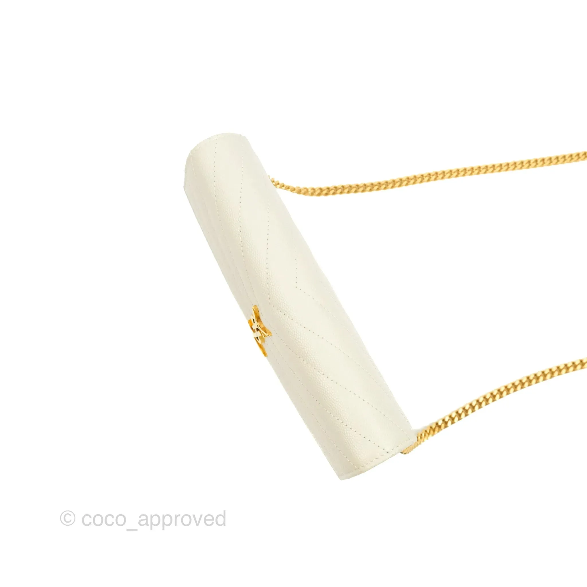 Saint Laurent Envelope Wallet On Chain Grained Leather Crema Soft Gold Hardware