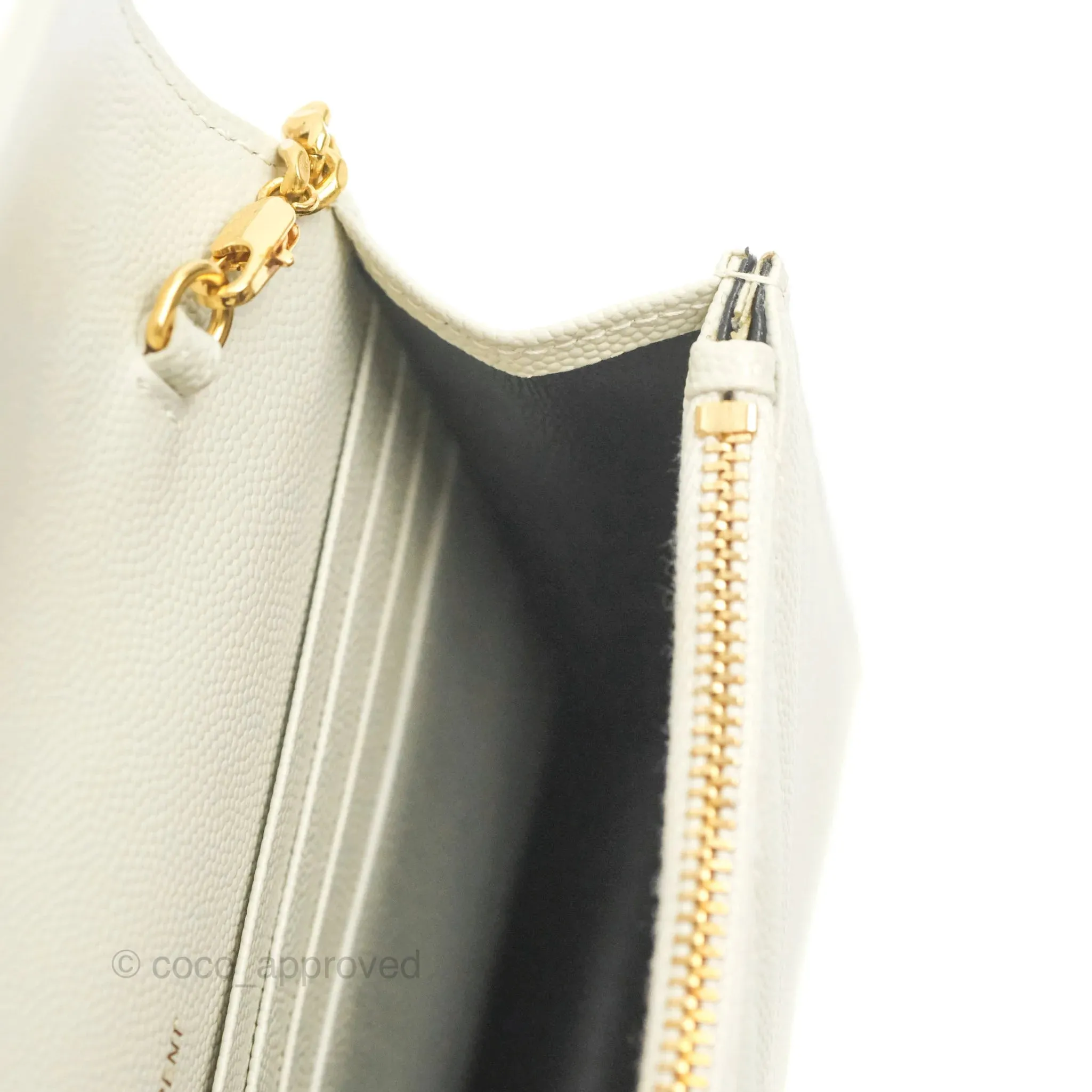 Saint Laurent Envelope Wallet On Chain Grained Leather Crema Soft Gold Hardware