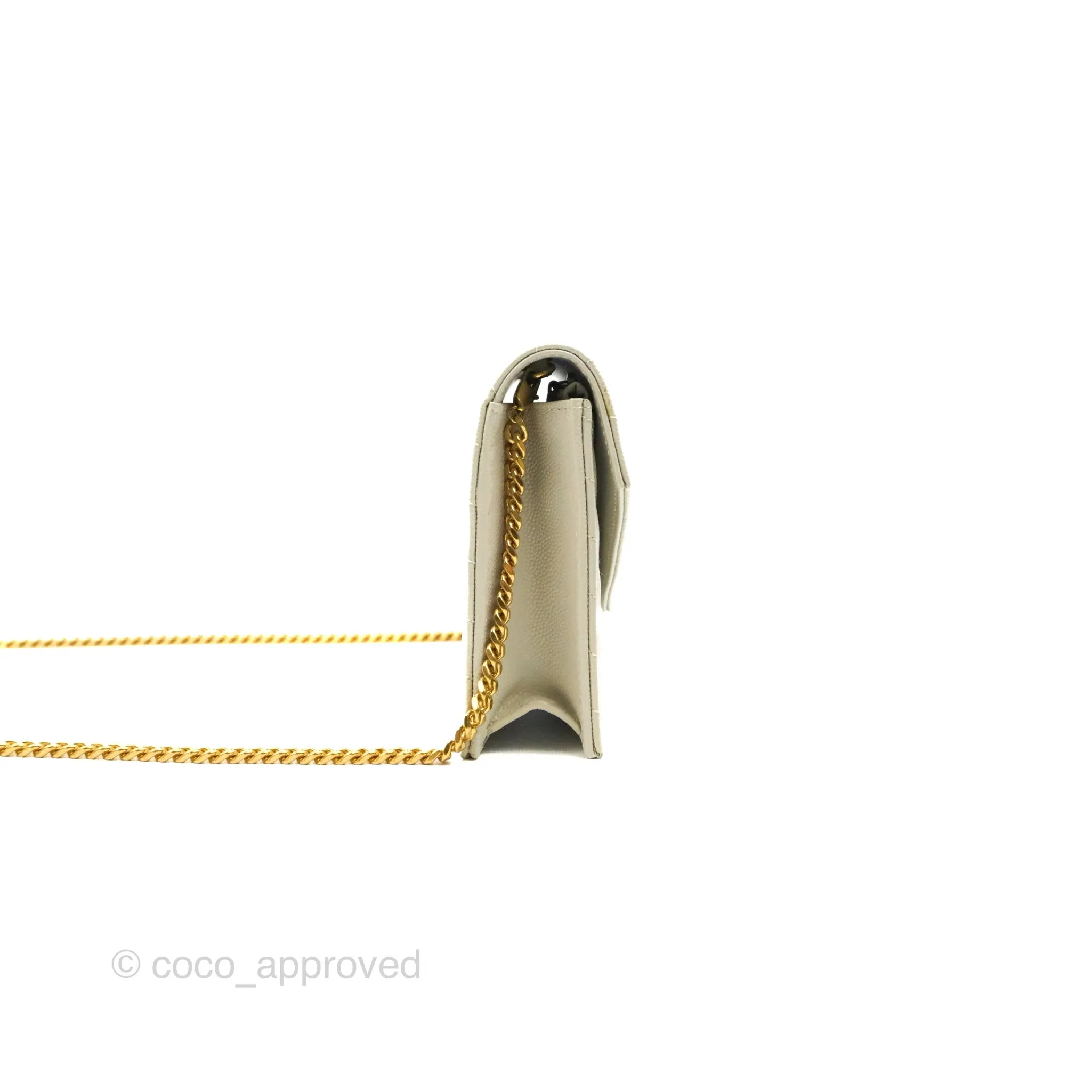 Saint Laurent Envelope Wallet On Chain Grained Leather Crema Soft Gold Hardware