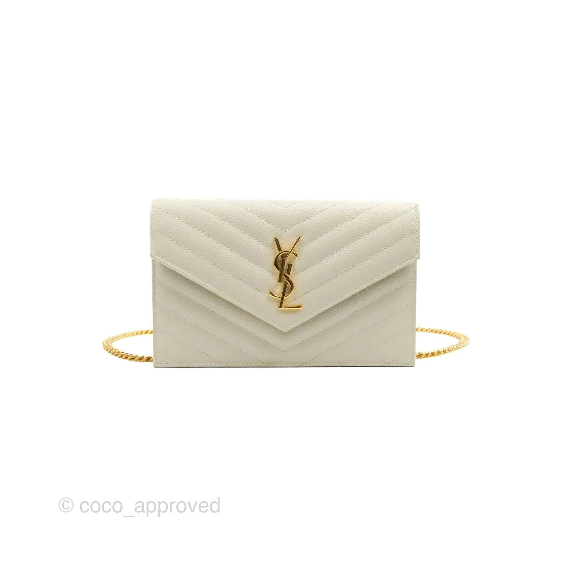 Saint Laurent Envelope Wallet On Chain Grained Leather Crema Soft Gold Hardware