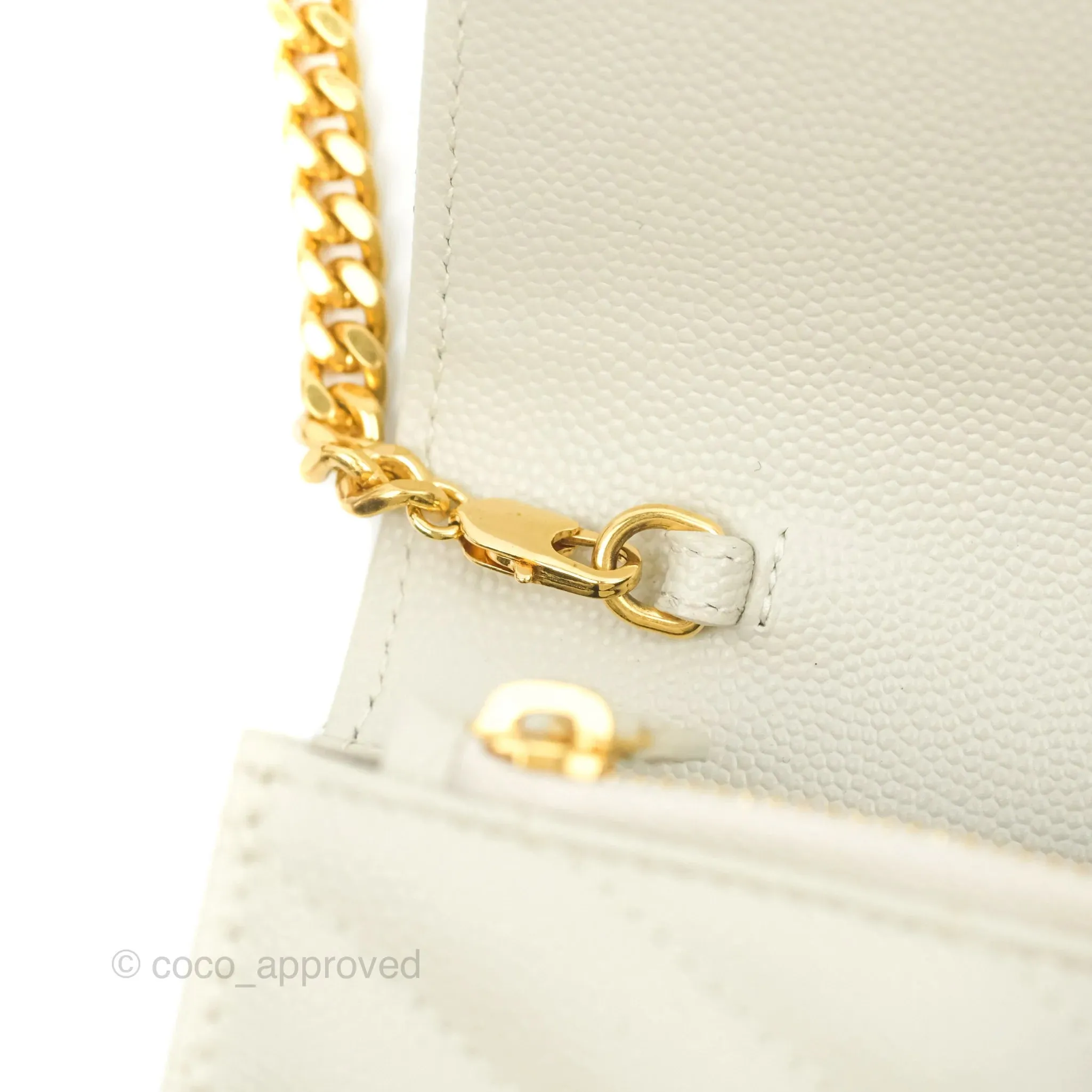 Saint Laurent Envelope Wallet On Chain Grained Leather Crema Soft Gold Hardware