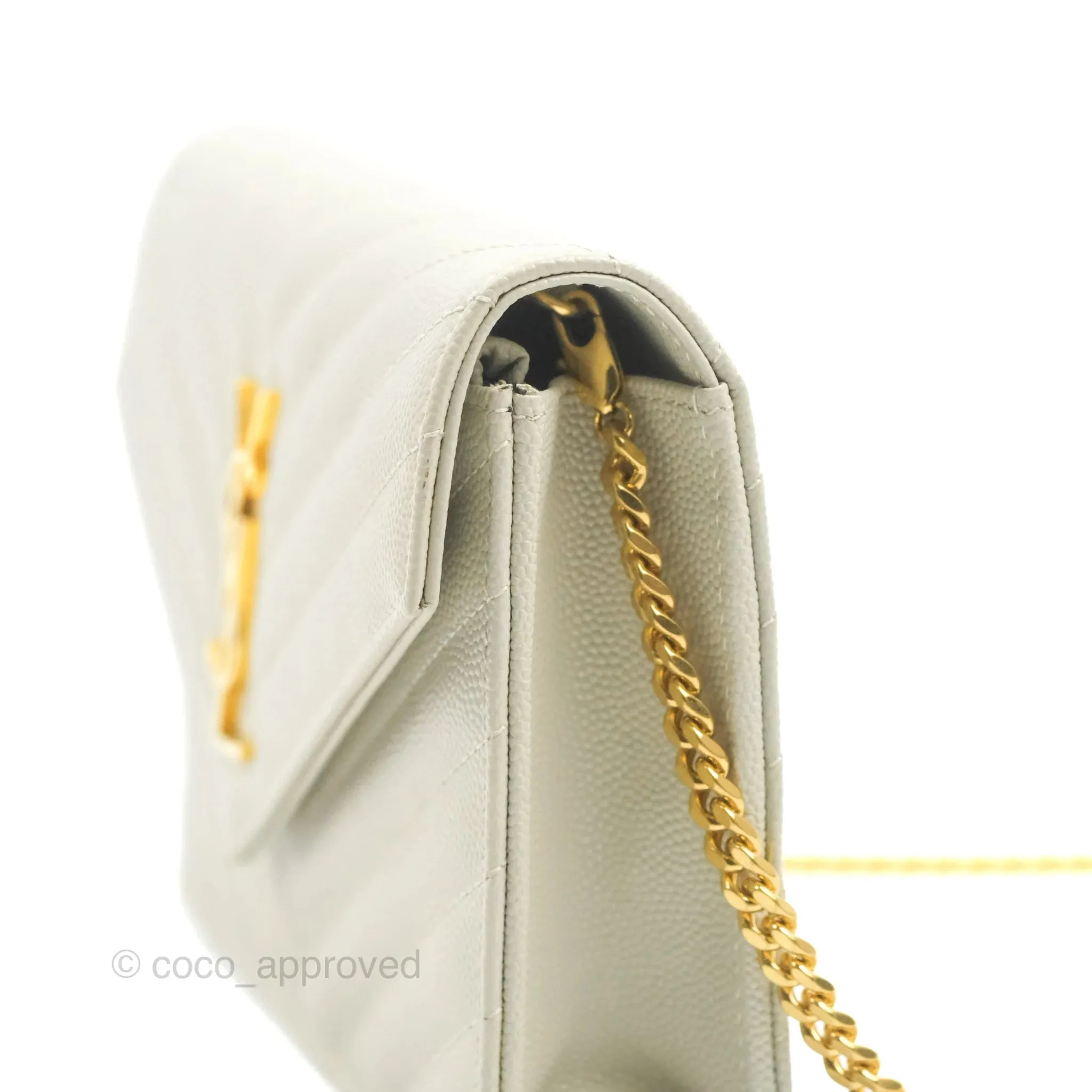 Saint Laurent Envelope Wallet On Chain Grained Leather Crema Soft Gold Hardware
