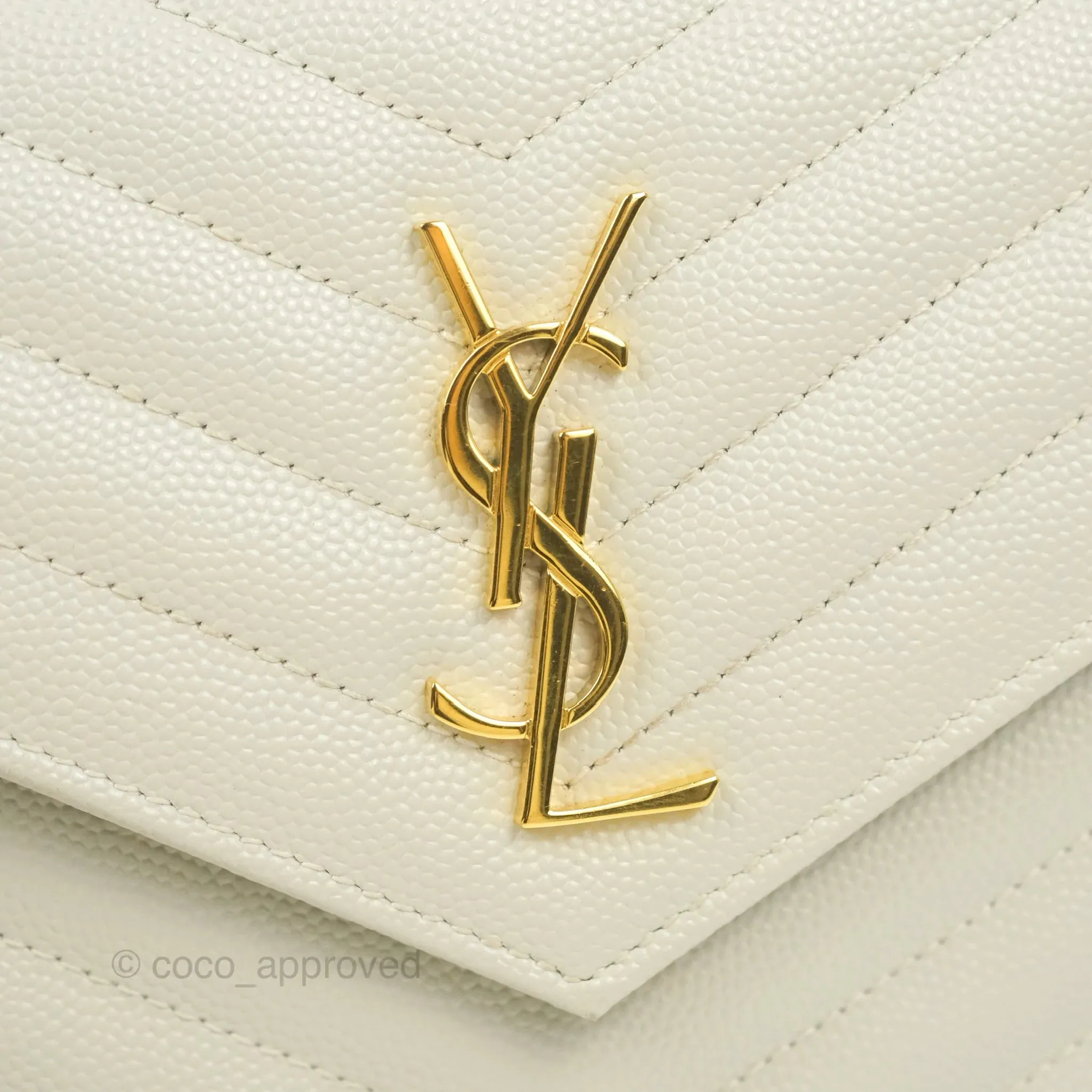 Saint Laurent Envelope Wallet On Chain Grained Leather Crema Soft Gold Hardware