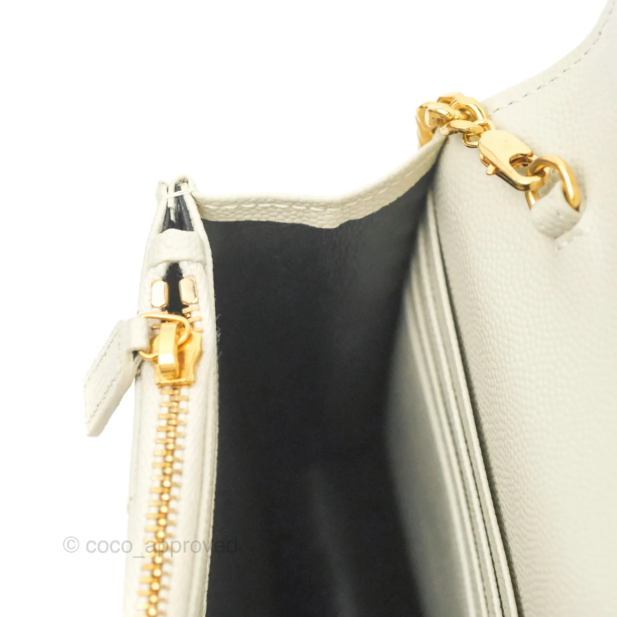 Saint Laurent Envelope Wallet On Chain Grained Leather Crema Soft Gold Hardware