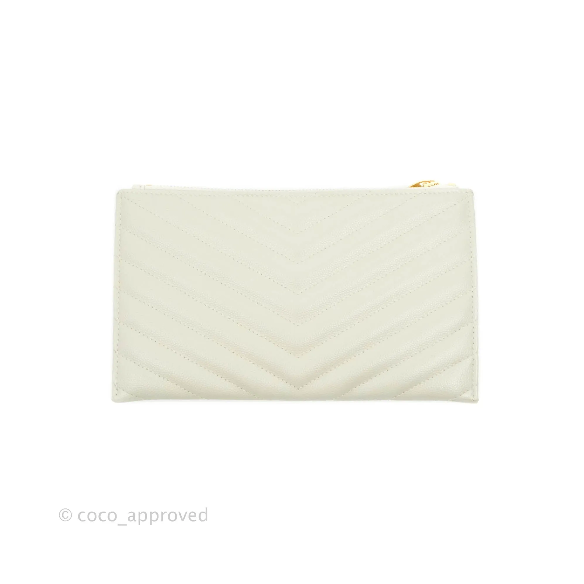 Saint Laurent Envelope Zip Pouch Ivory Caviar Gold Hardware