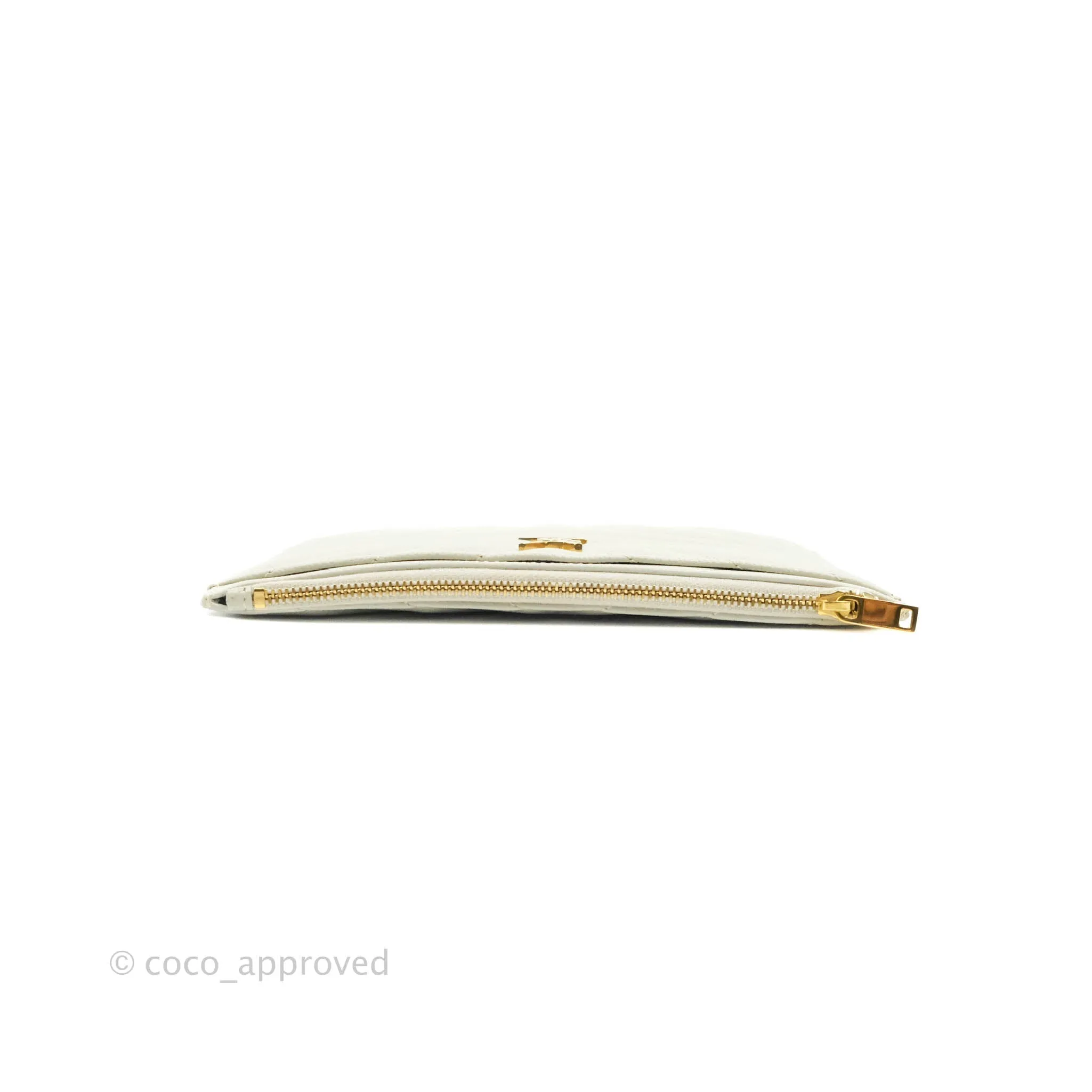 Saint Laurent Envelope Zip Pouch Ivory Caviar Gold Hardware