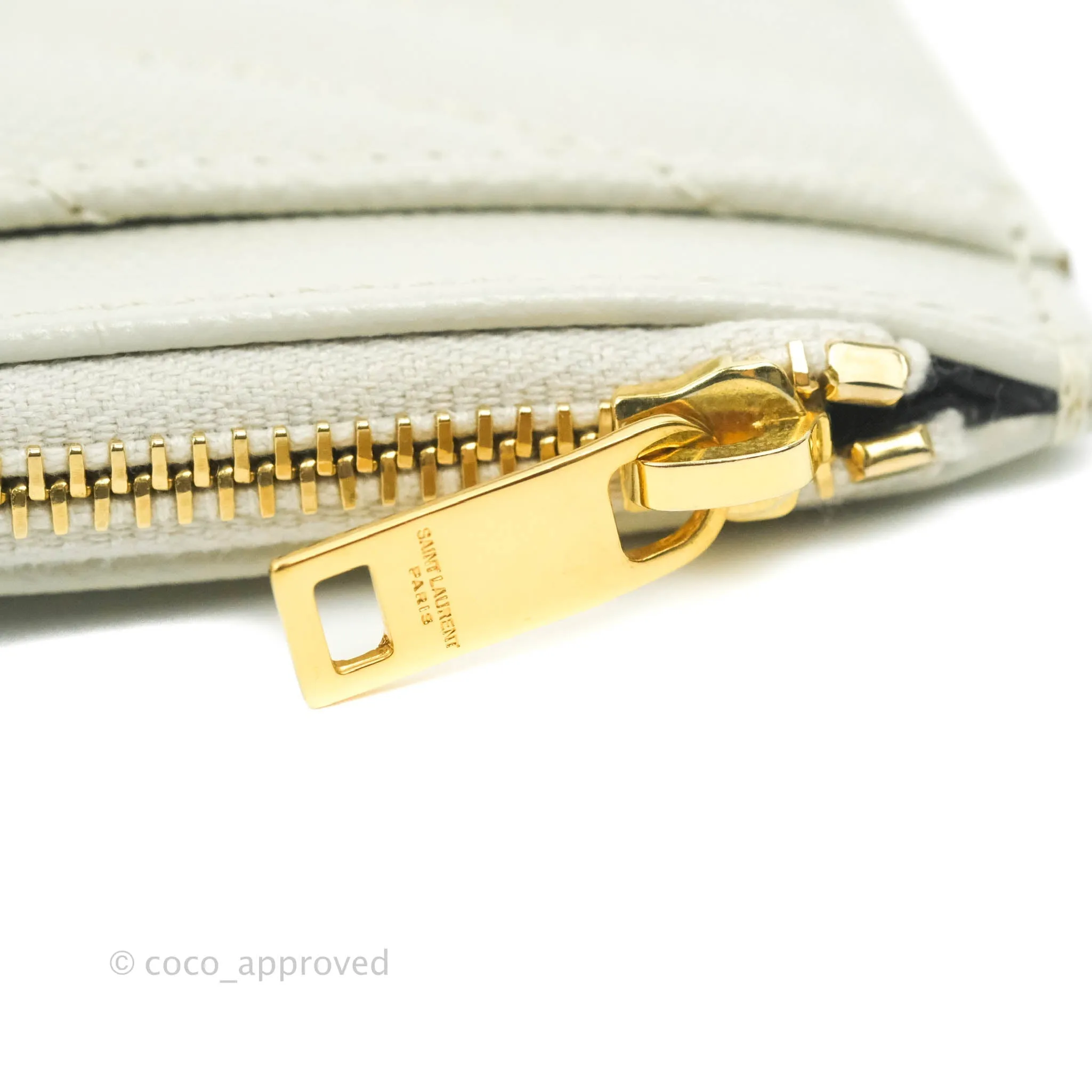 Saint Laurent Envelope Zip Pouch Ivory Caviar Gold Hardware