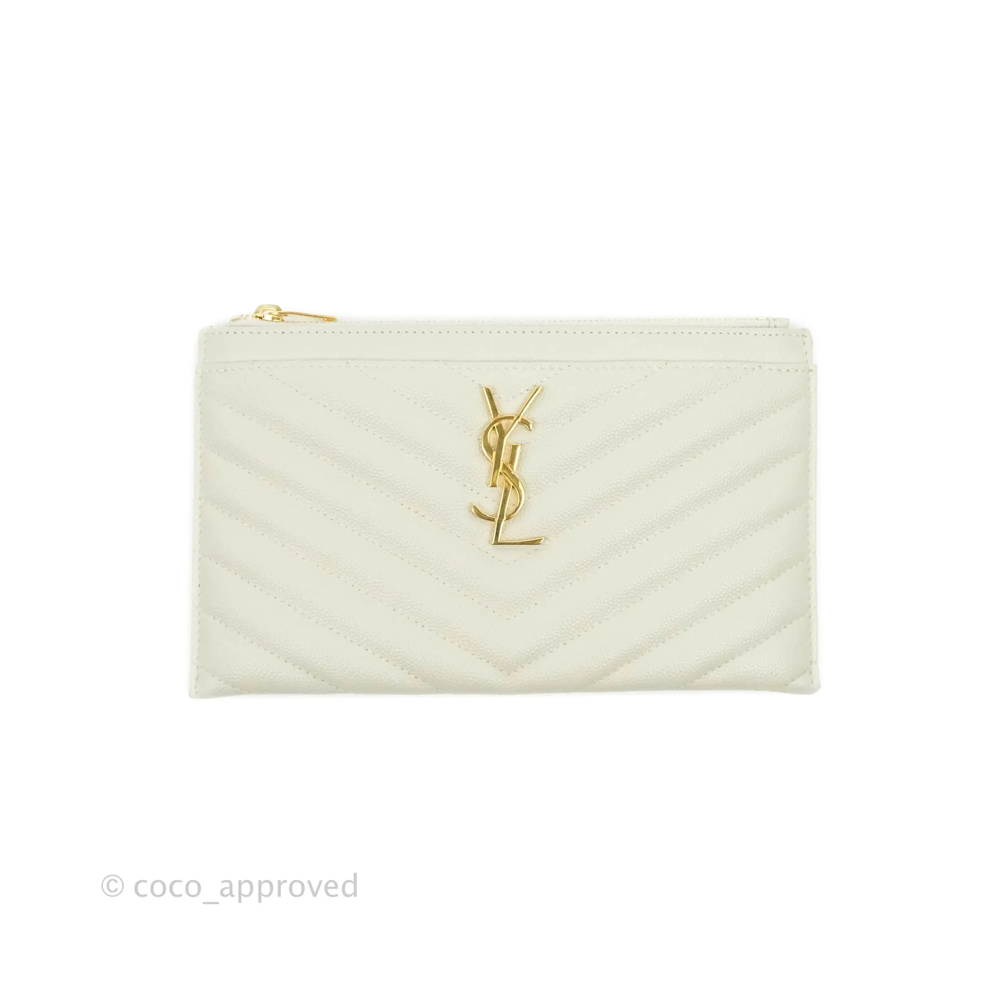 Saint Laurent Envelope Zip Pouch Ivory Caviar Gold Hardware