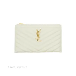 Saint Laurent Envelope Zip Pouch Ivory Caviar Gold Hardware
