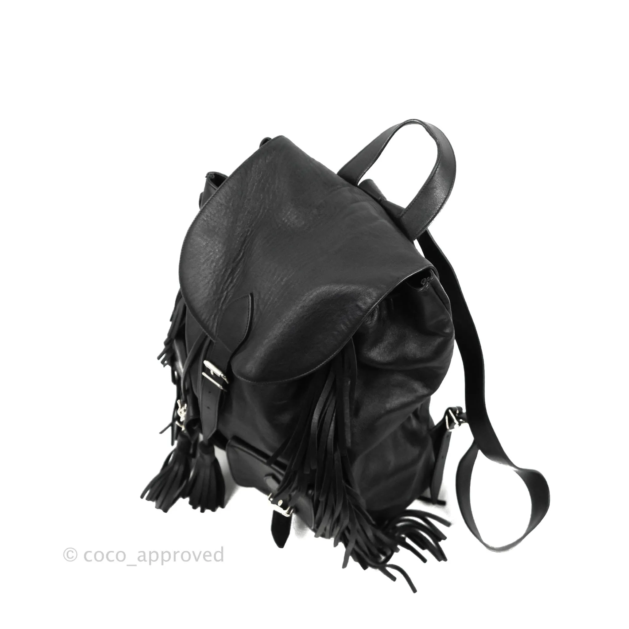 Saint Laurent Festival Fringe Backpack Black Calfskin