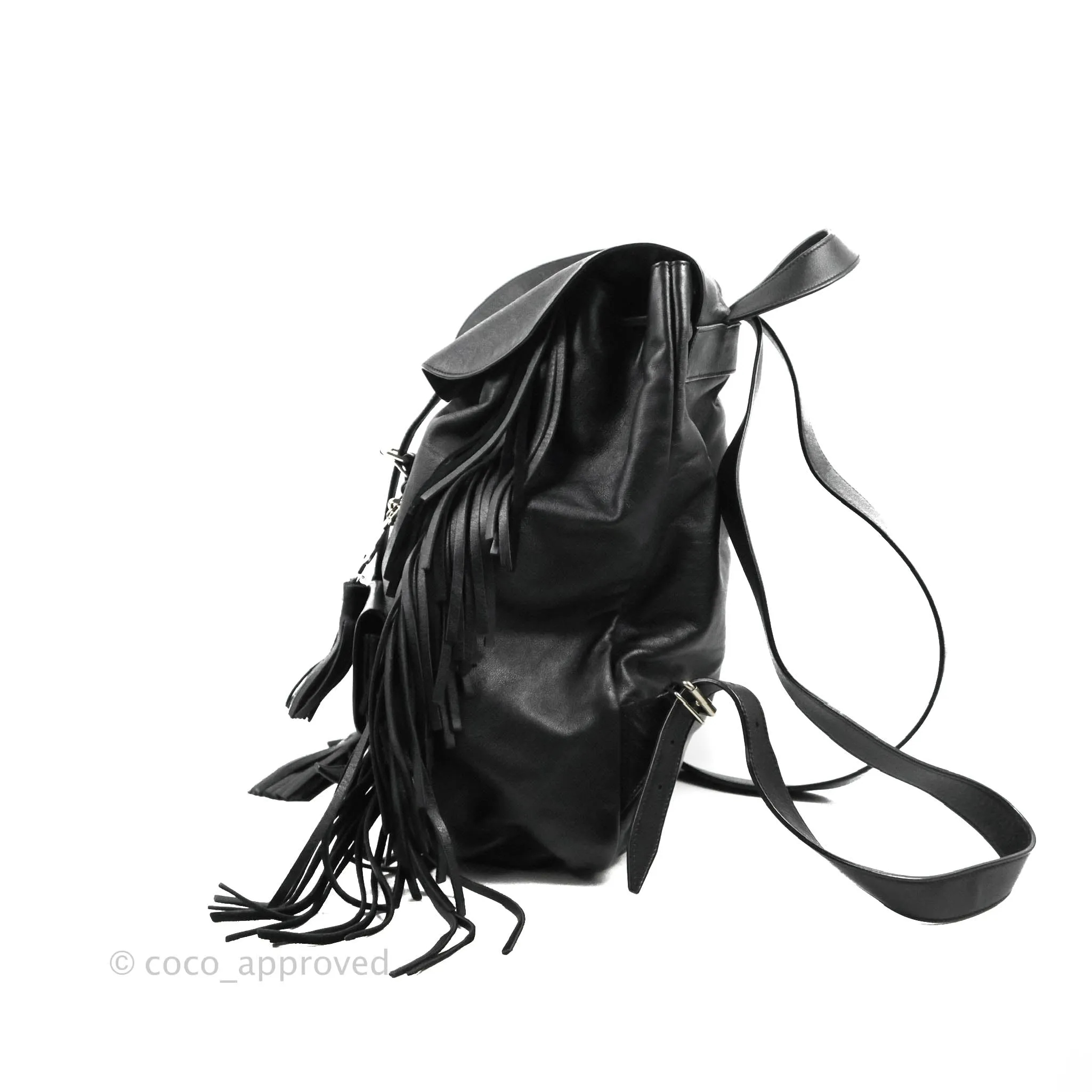 Saint Laurent Festival Fringe Backpack Black Calfskin