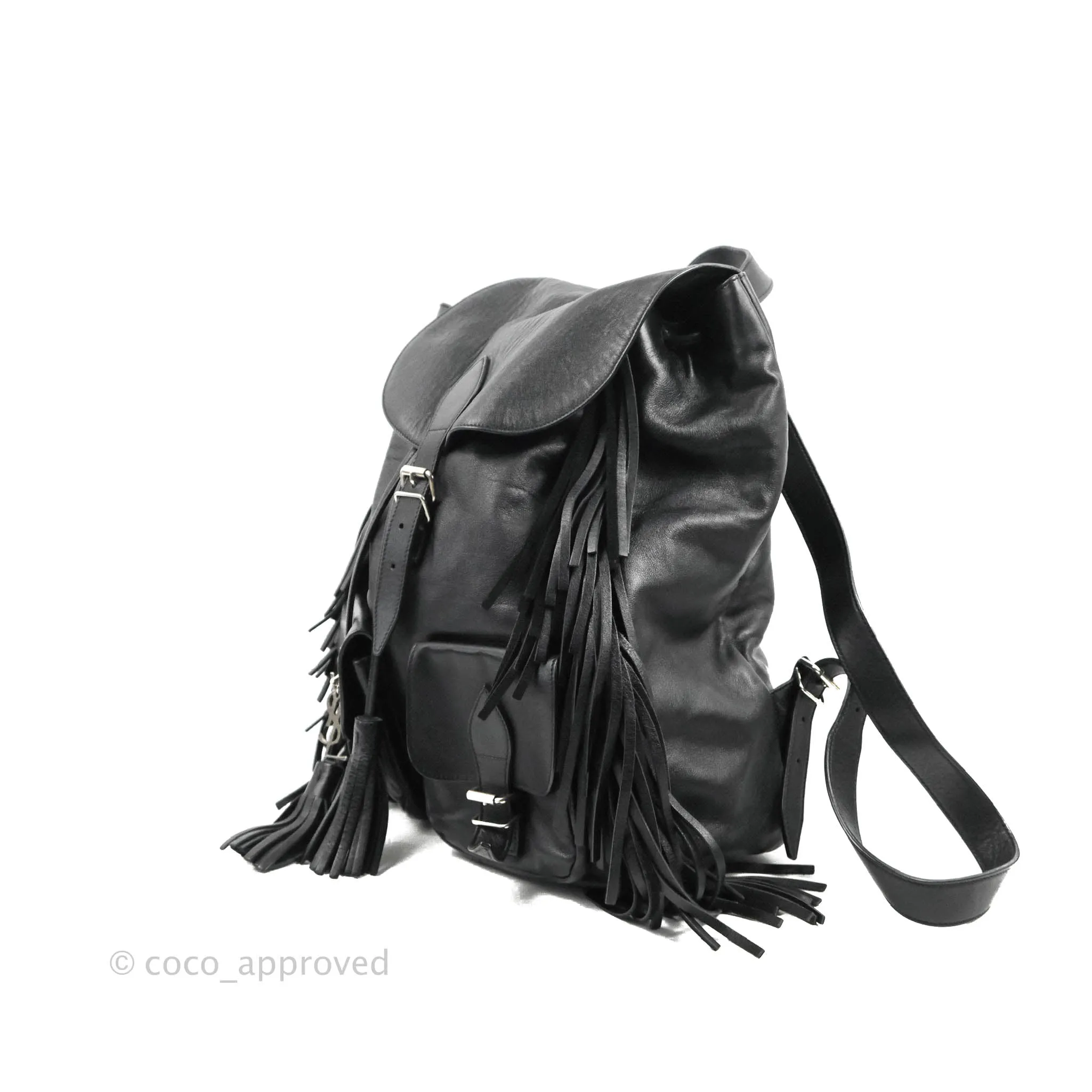 Saint Laurent Festival Fringe Backpack Black Calfskin