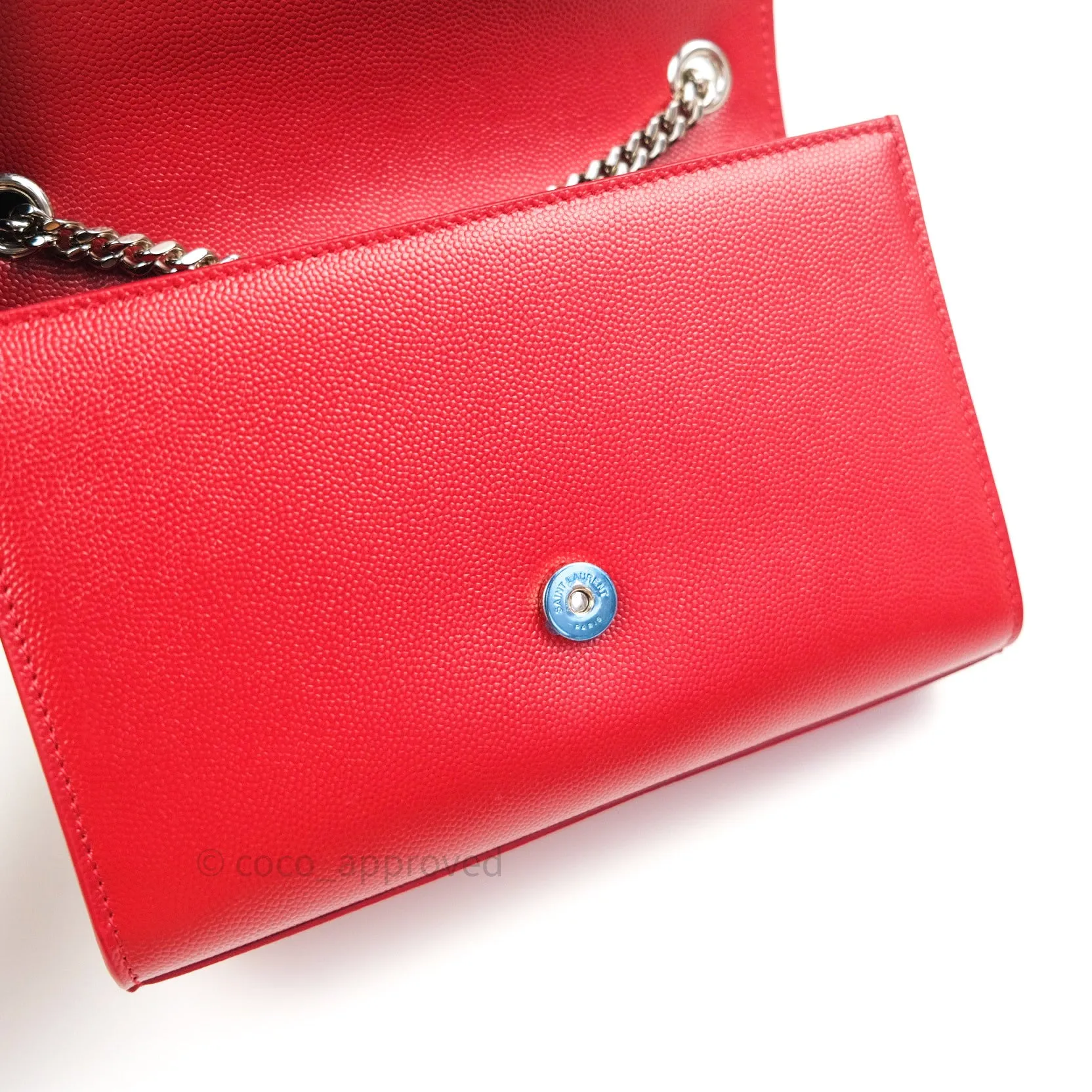 Saint Laurent Grained Calfskin Small Classic Monogram Kate Tassel Satchel Red