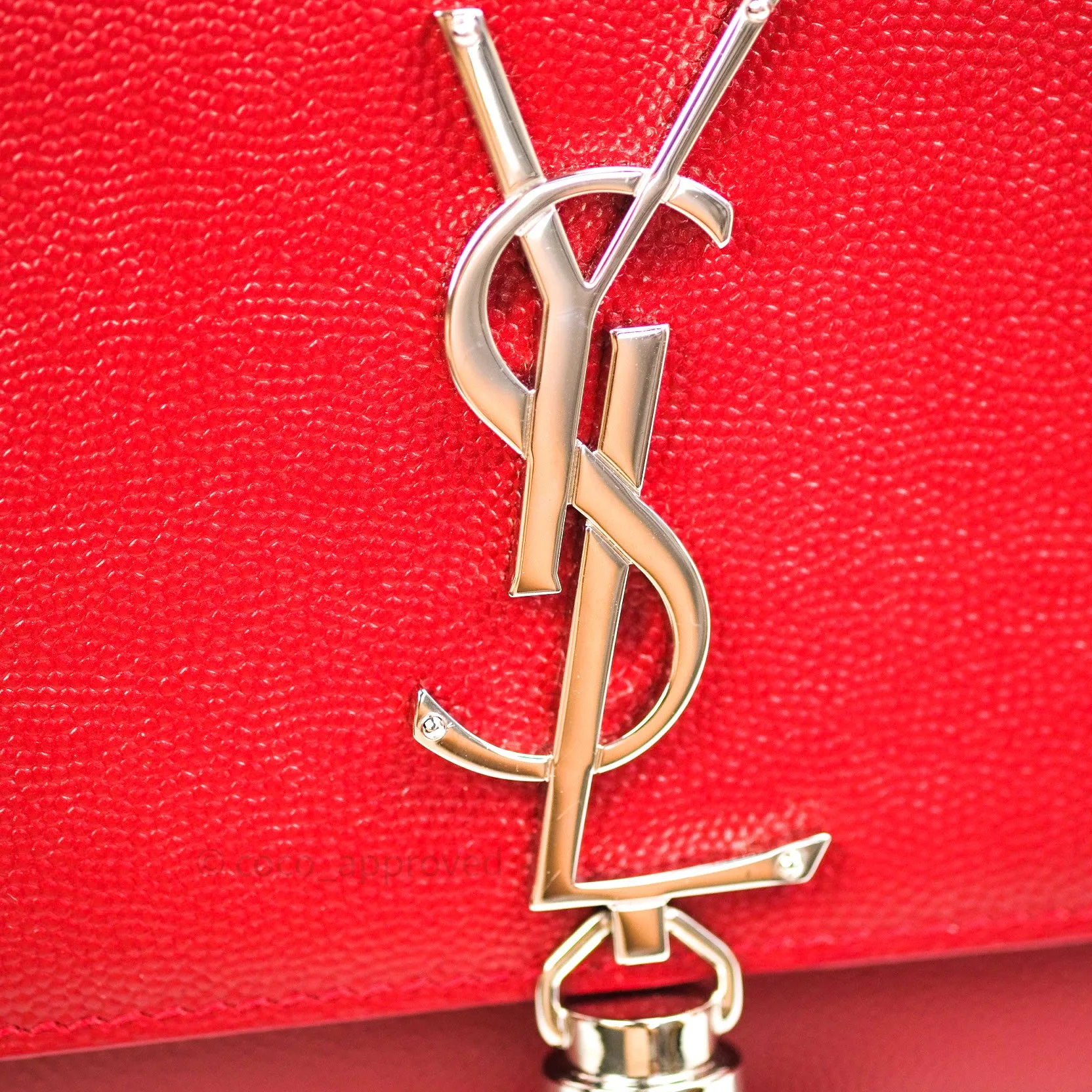 Saint Laurent Grained Calfskin Small Classic Monogram Kate Tassel Satchel Red