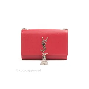 Saint Laurent Grained Calfskin Small Classic Monogram Kate Tassel Satchel Red