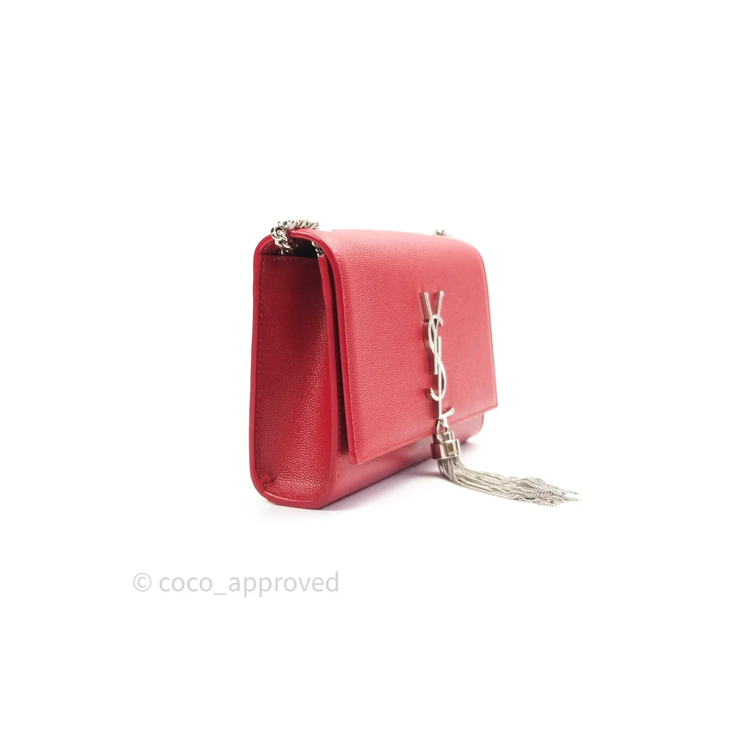 Saint Laurent Grained Calfskin Small Classic Monogram Kate Tassel Satchel Red
