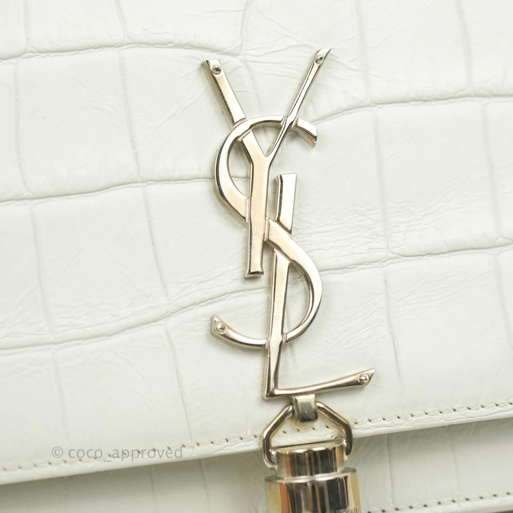 Saint Laurent Kate Tassel WOC White Silver Hardware