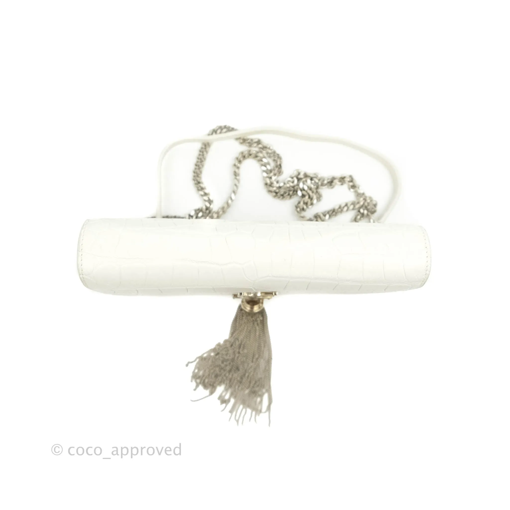 Saint Laurent Kate Tassel WOC White Silver Hardware