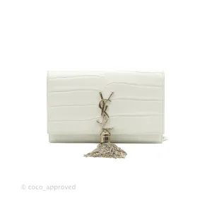 Saint Laurent Kate Tassel WOC White Silver Hardware