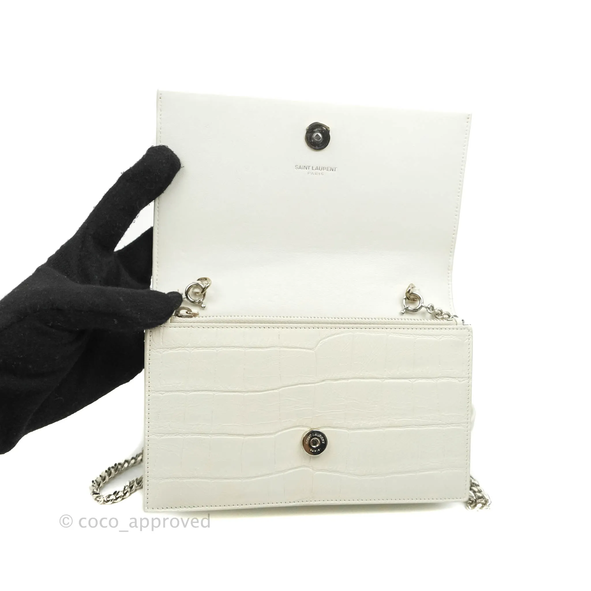Saint Laurent Kate Tassel WOC White Silver Hardware