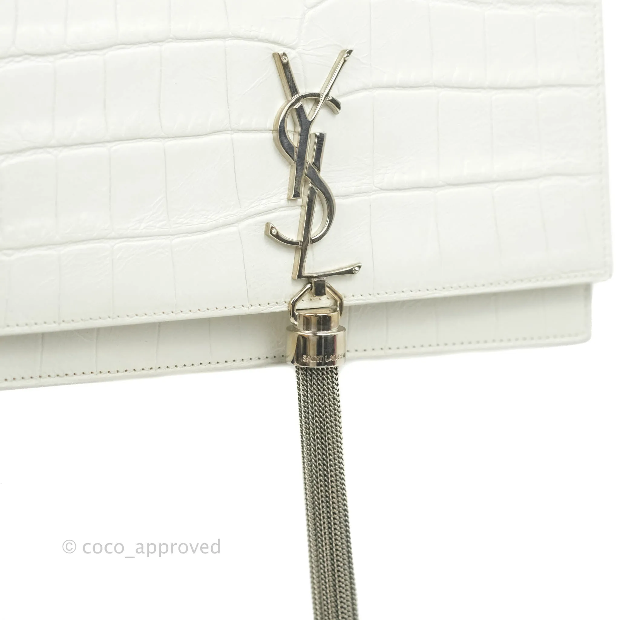 Saint Laurent Kate Tassel WOC White Silver Hardware