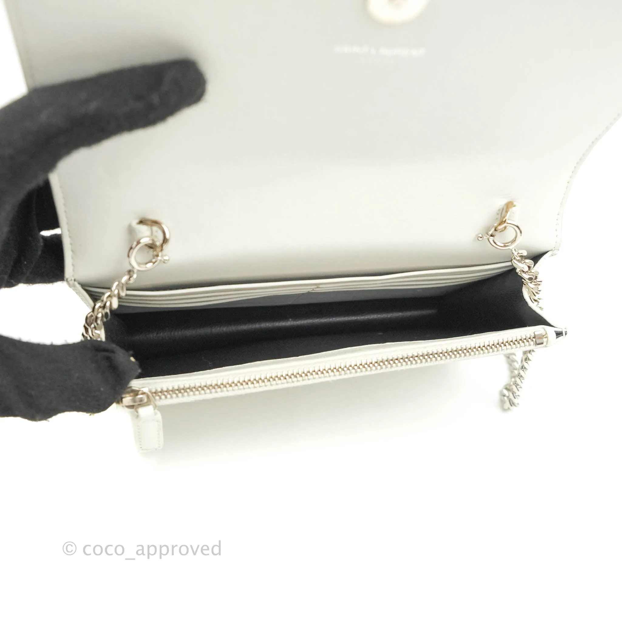 Saint Laurent Kate Tassel WOC White Silver Hardware