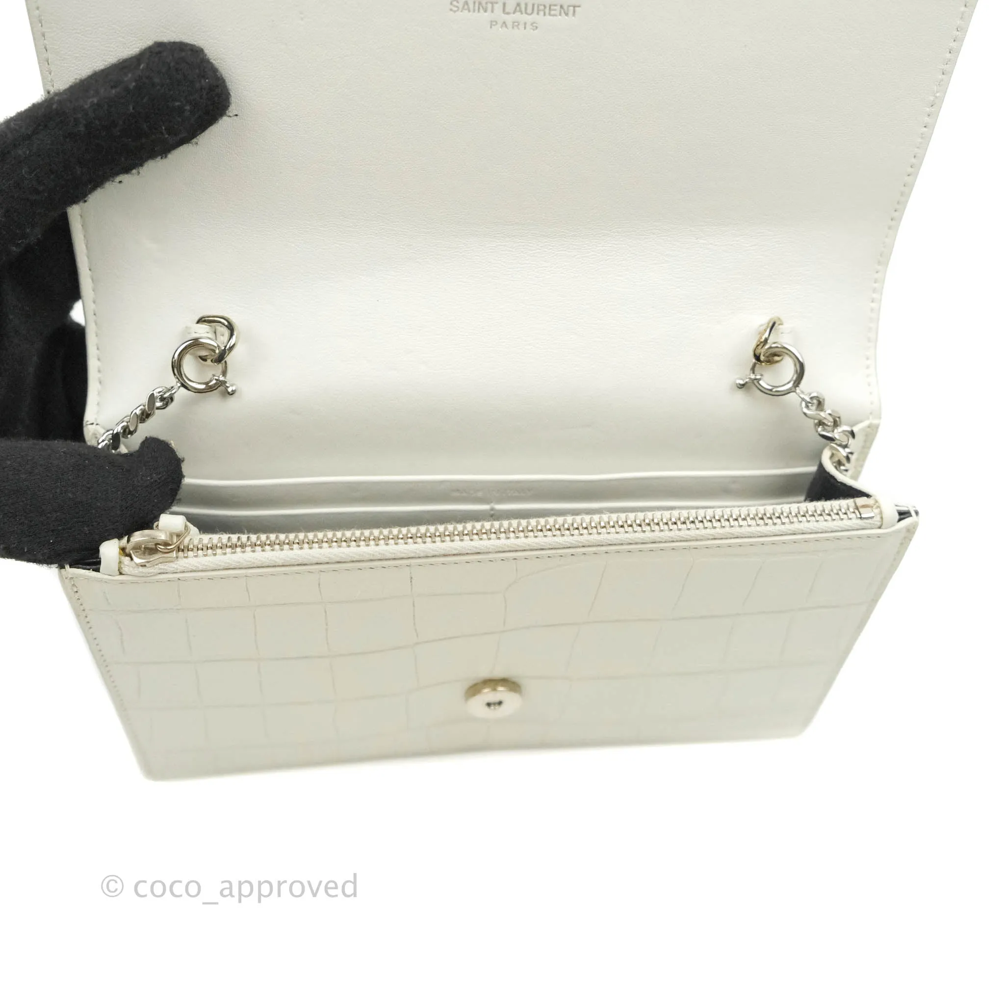 Saint Laurent Kate Tassel WOC White Silver Hardware