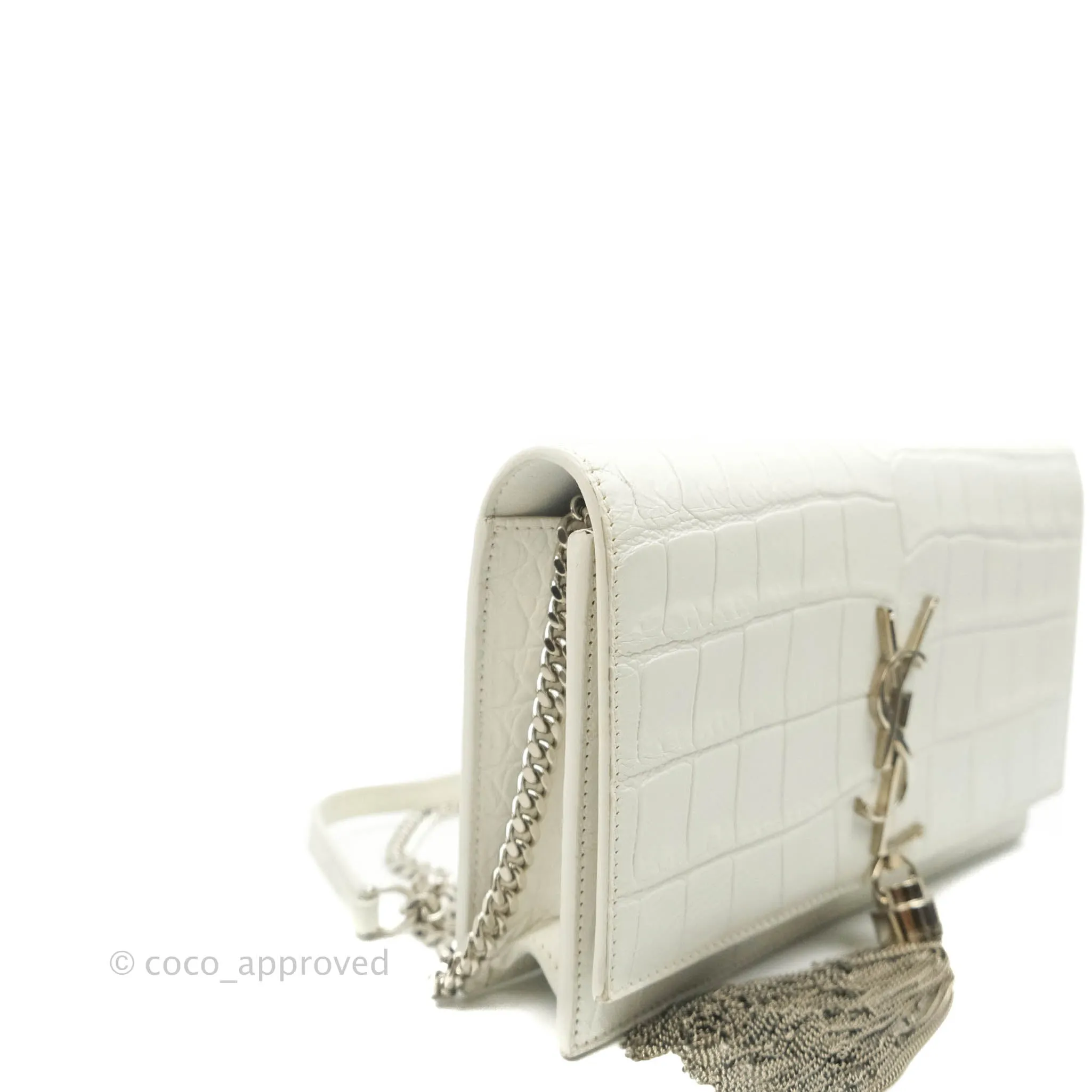 Saint Laurent Kate Tassel WOC White Silver Hardware