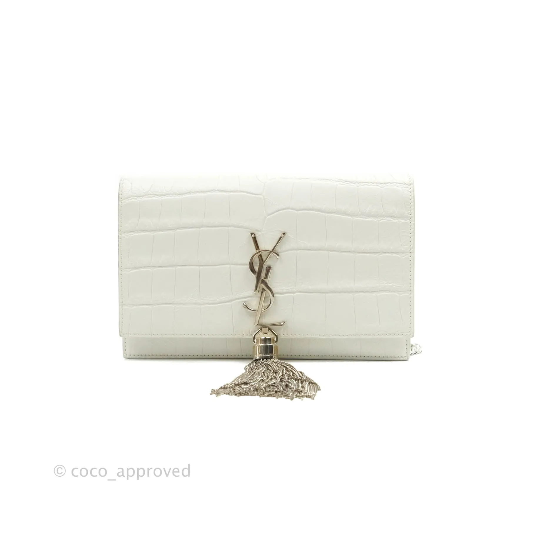 Saint Laurent Kate Tassel WOC White Silver Hardware