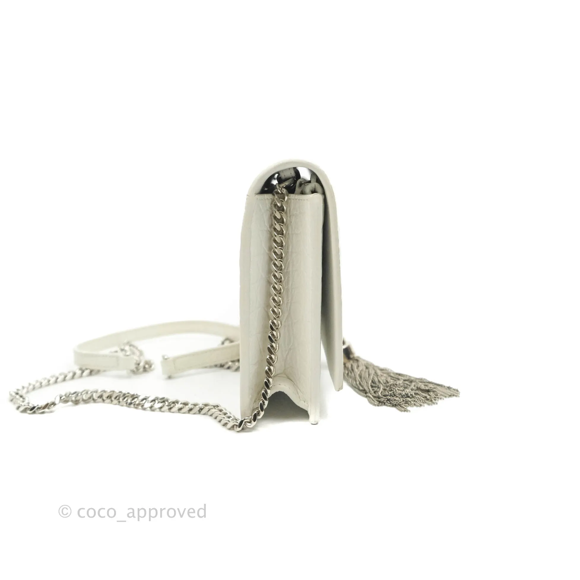 Saint Laurent Kate Tassel WOC White Silver Hardware