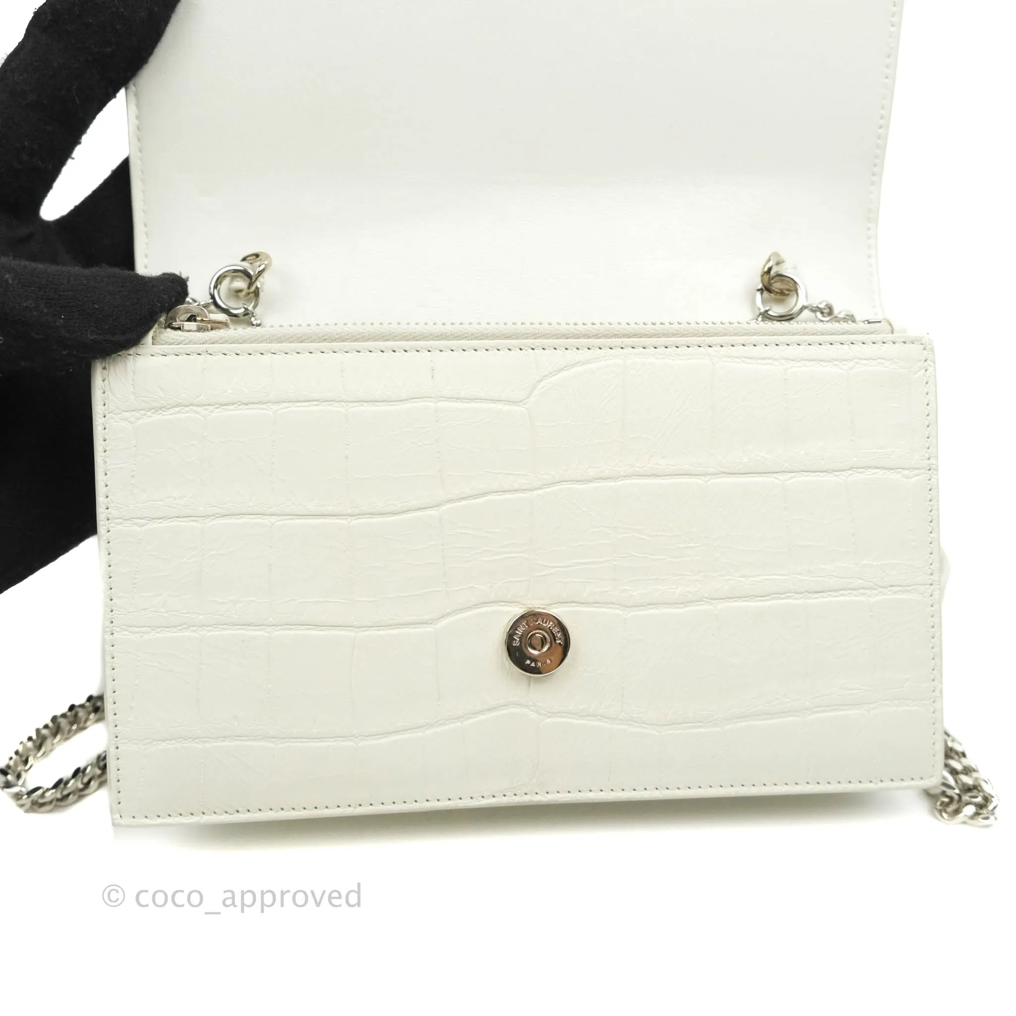 Saint Laurent Kate Tassel WOC White Silver Hardware